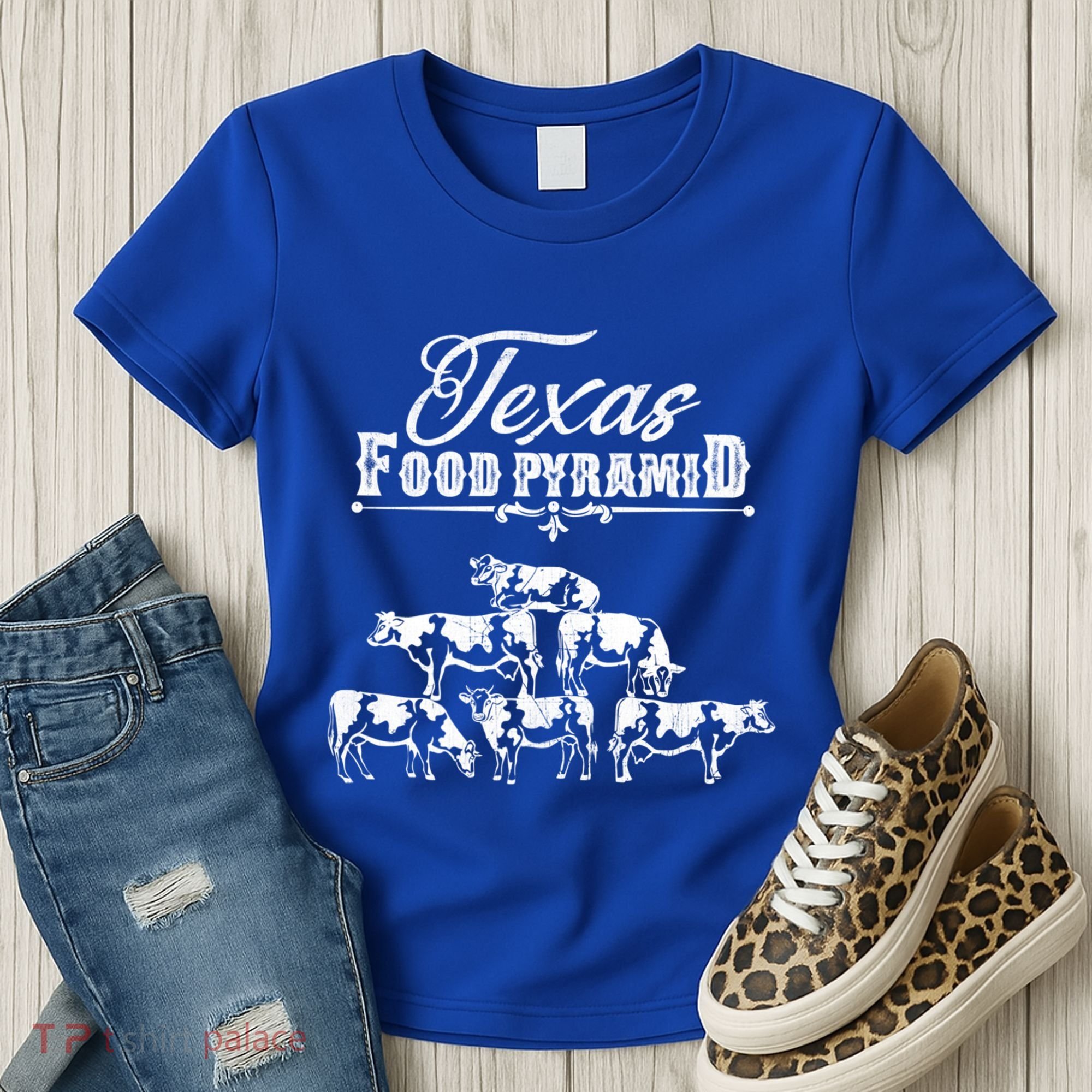 Texas Food Pyramid Funny Cow Pyramid Tee Gift Women's T-Shirt