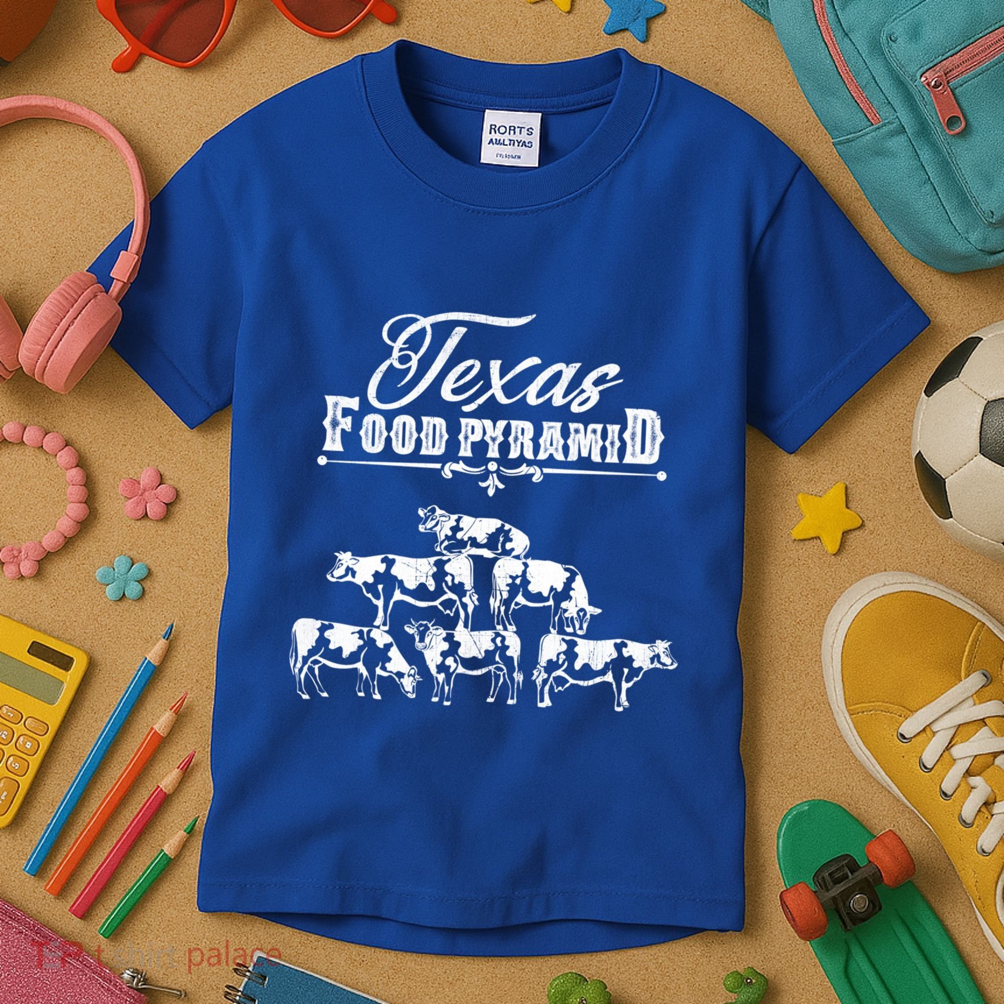 Texas Food Pyramid Funny Cow Pyramid Tee Gift Kids T-Shirt
