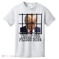 Trump For Prison 2024 Mugshot Election Parody Behind Bars Kids T-Shirt thumb 0