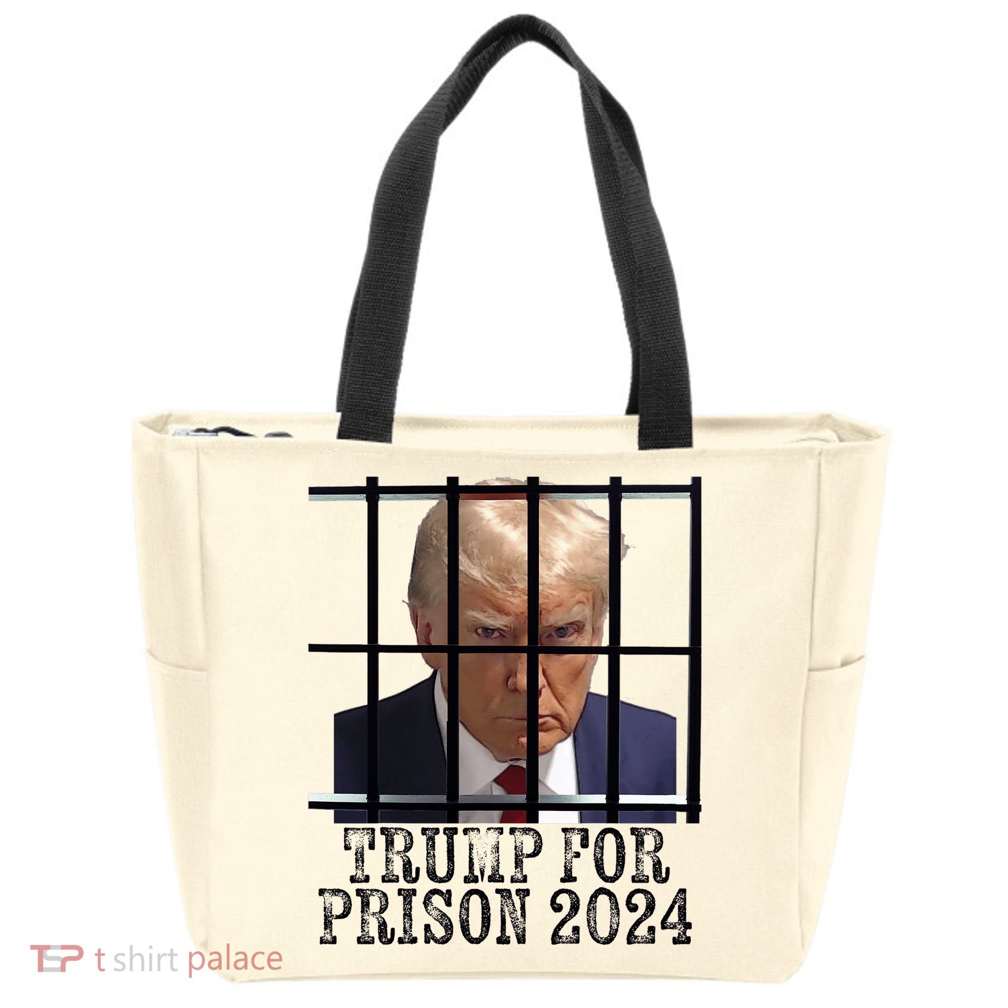 Trump For Prison 2024 Mugshot Election Parody Behind Bars Tote Bag