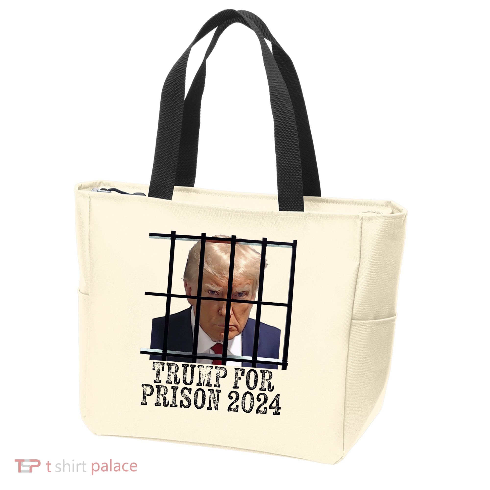 Trump For Prison 2024 Mugshot Election Parody Behind Bars Tote Bag