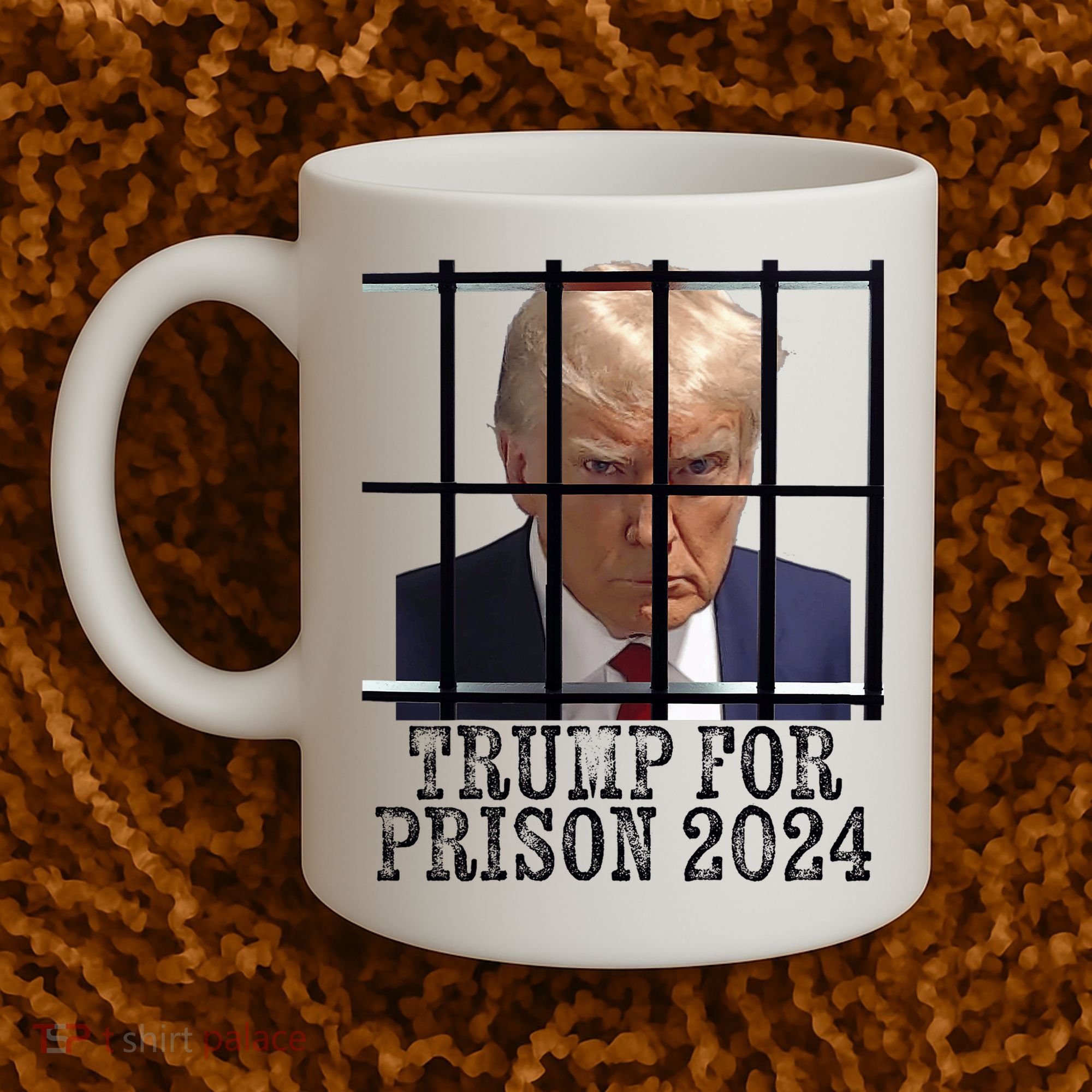 Trump For Prison 2024 Mugshot Election Parody Behind Bars Coffee Mug