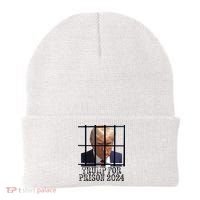 Trump For Prison 2024 Mugshot Election Parody Behind Bars Beanie thumb 0