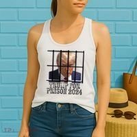 Trump For Prison 2024 Mugshot Election Parody Behind Bars Women's Tank Top thumb 2