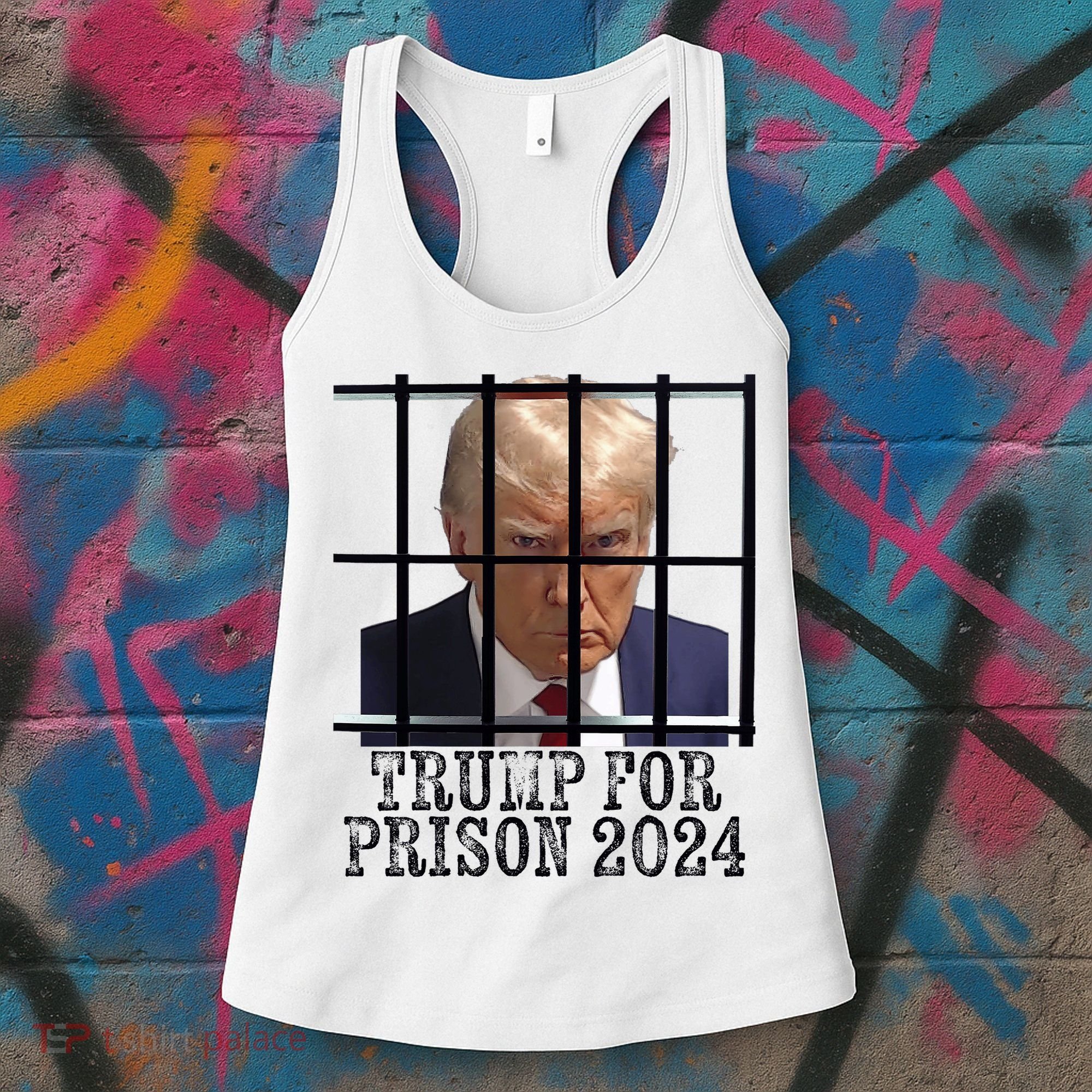 Trump For Prison 2024 Mugshot Election Parody Behind Bars Women's Tank Top