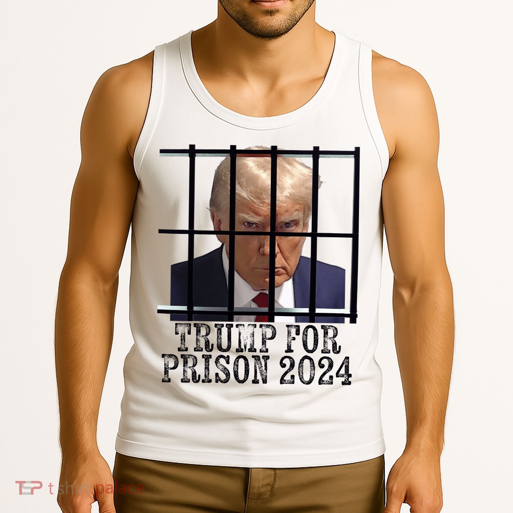 Trump For Prison 2024 Mugshot Election Parody Behind Bars Tank Top