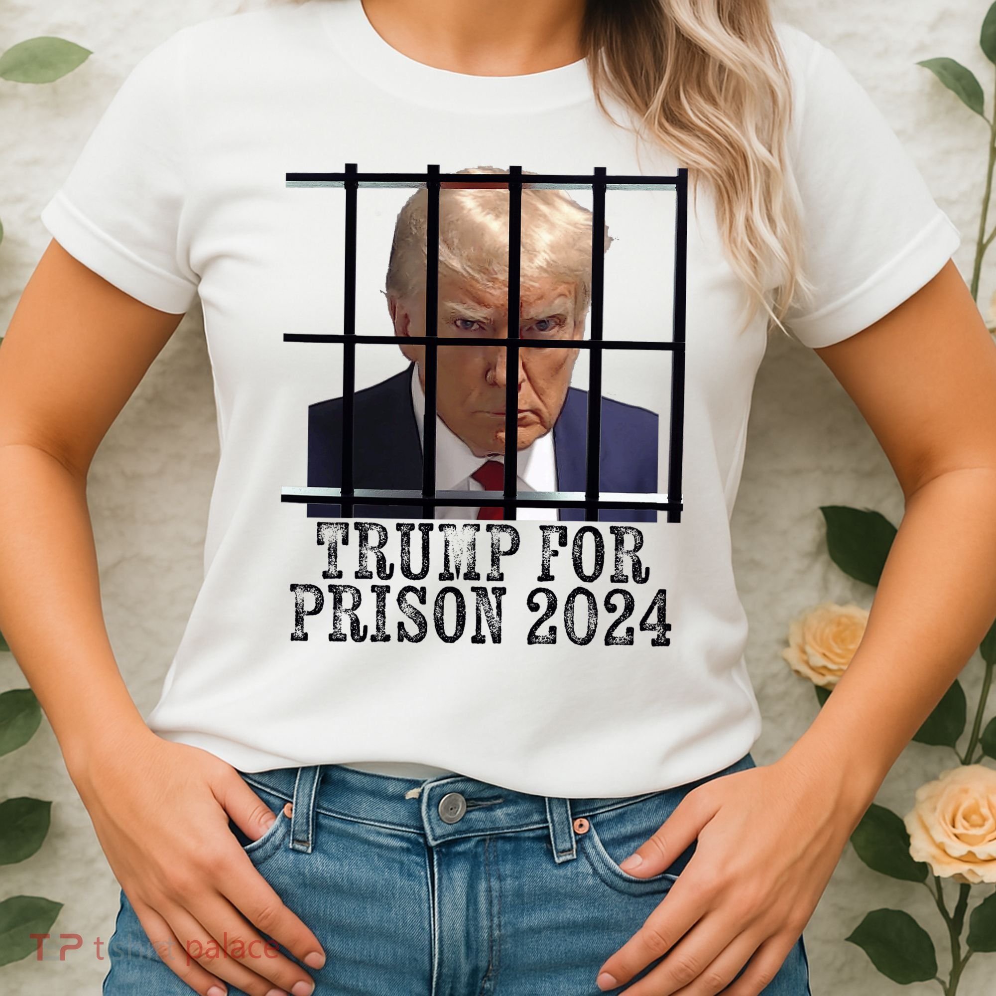 Trump For Prison 2024 Mugshot Election Parody Behind Bars Women's T-Shirt