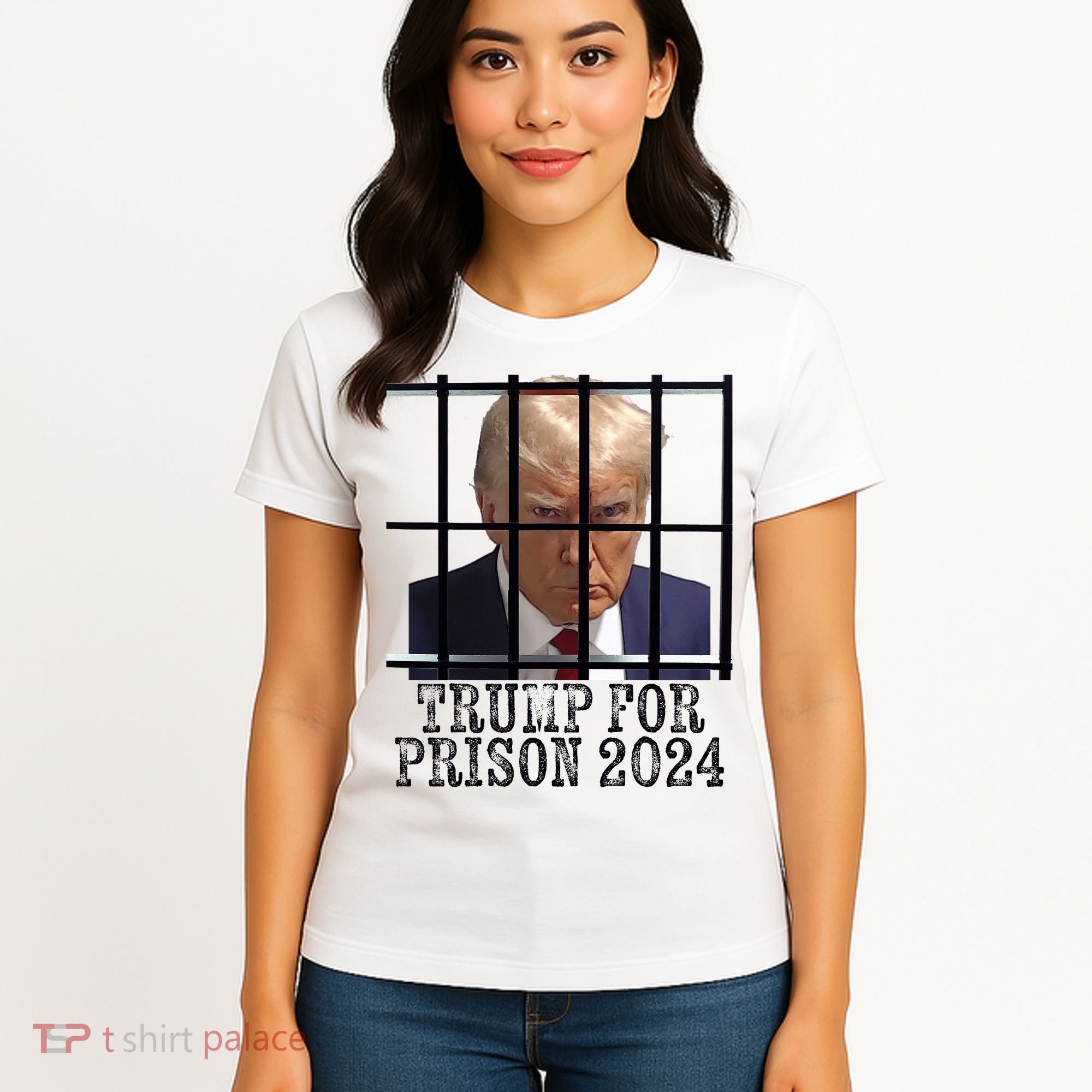 Trump For Prison 2024 Mugshot Election Parody Behind Bars Women's T-Shirt