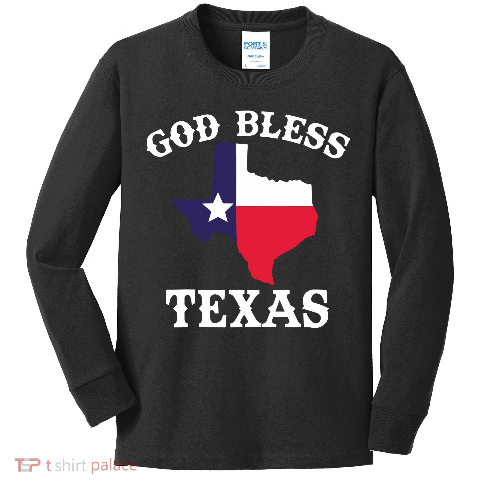 Texas Flag Patriotic Texan Pride God Bless Texas Kids Long Sleeve Shirt