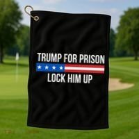 Trump For Prison Lock Him Up Golf Towel thumb 1