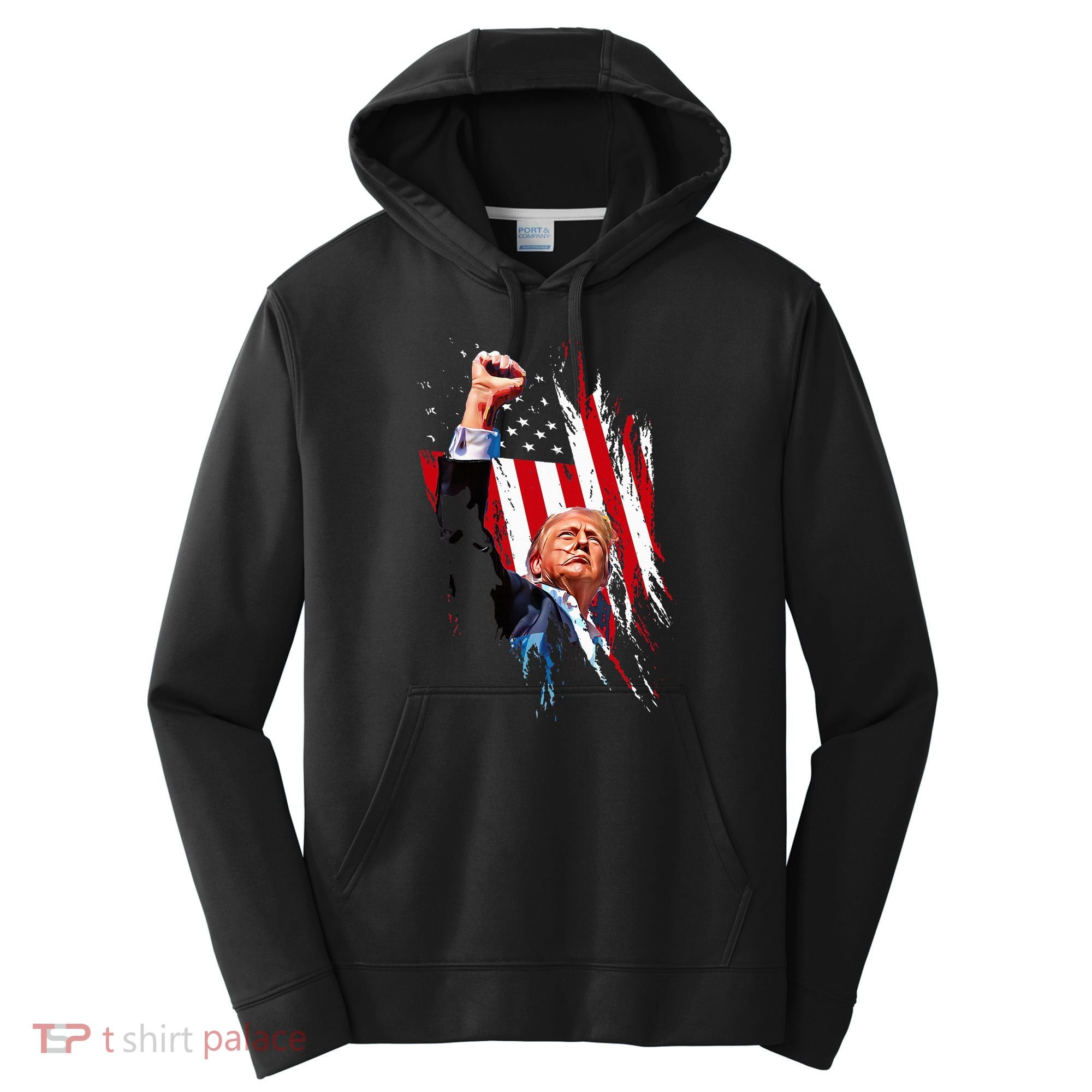 Trump Fist Pump Usa Flag Maga Performance Fleece Hoodie