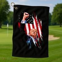 Trump Fist Pump Usa Flag Maga Golf Towel thumb 1