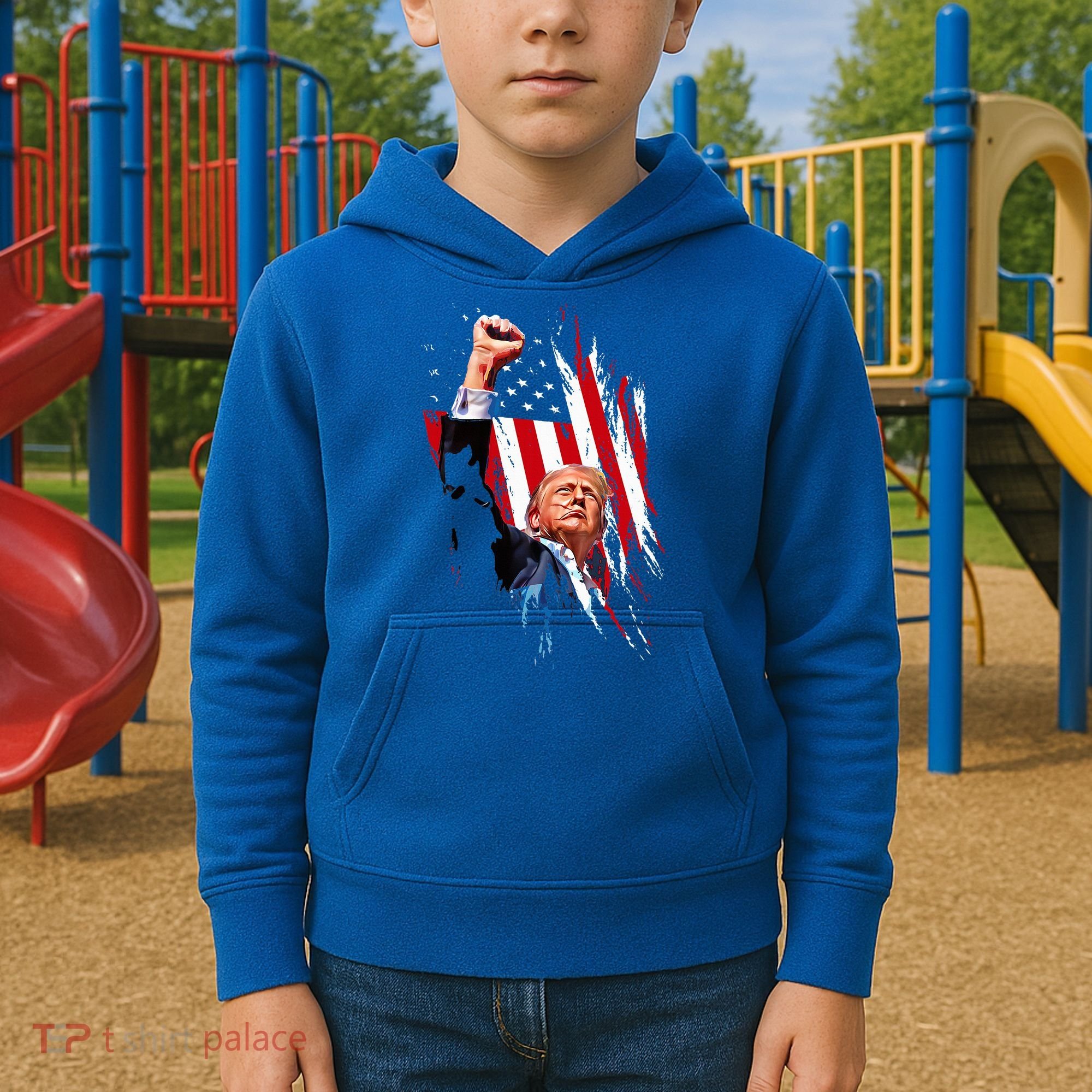 Trump Fist Pump Usa Flag Maga Kids Hoodie