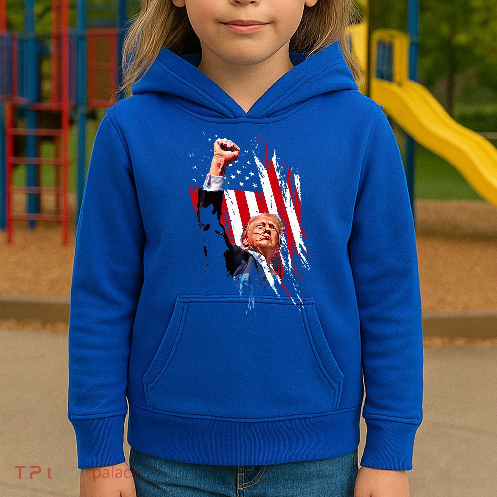 Trump Fist Pump Usa Flag Maga Kids Hoodie