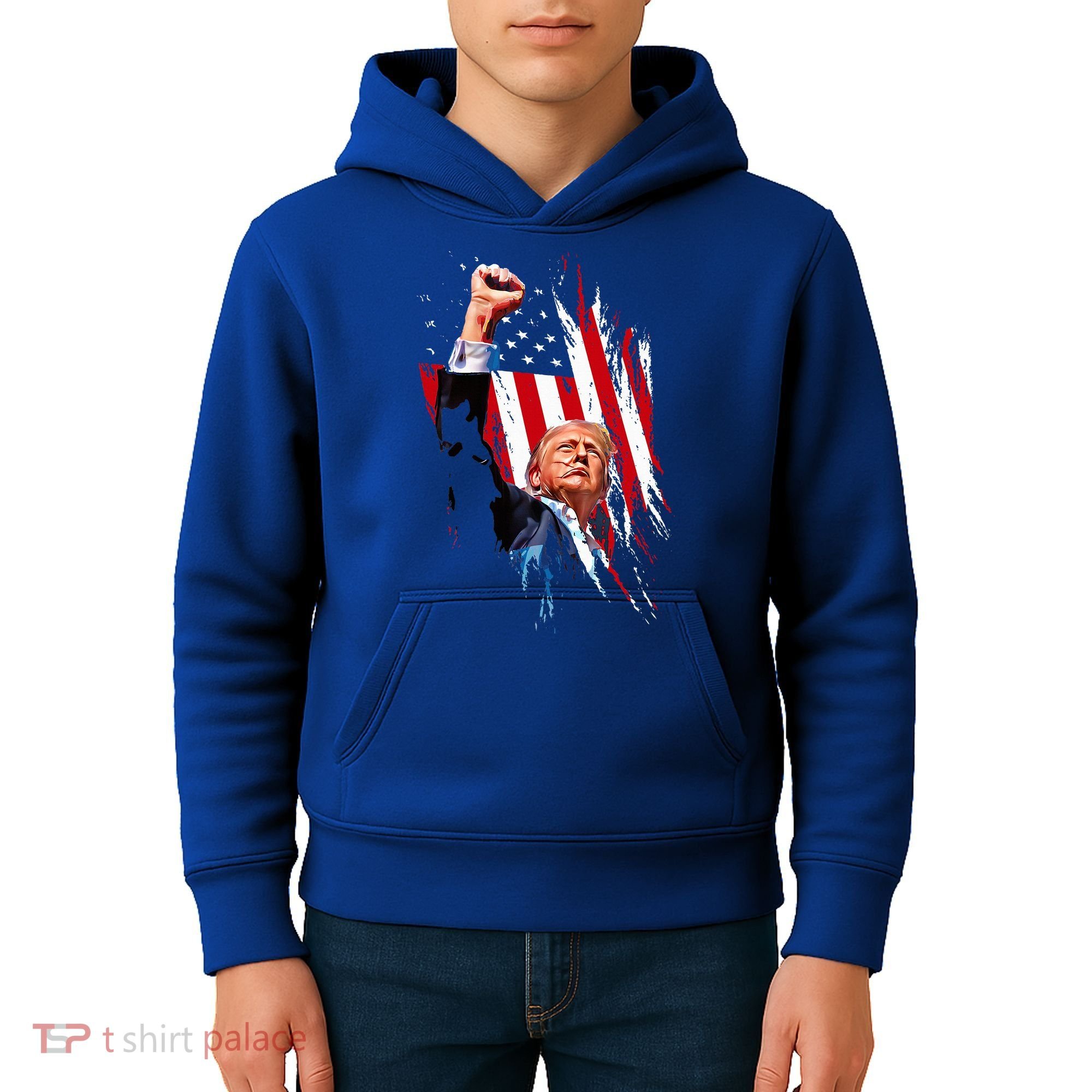 Trump Fist Pump Usa Flag Maga Kids Hoodie