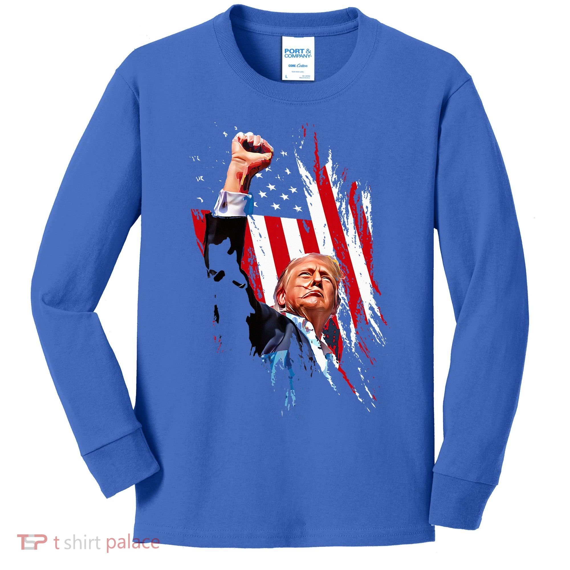 Trump Fist Pump Usa Flag Maga Kids Long Sleeve Shirt