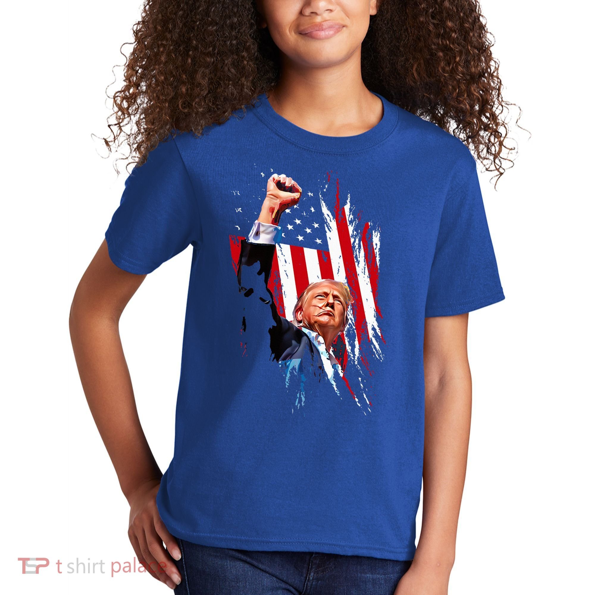Trump Fist Pump Usa Flag Maga Kids T-Shirt