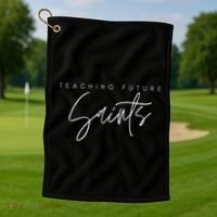 Teaching Future Saints Catholic Teacher Golf Towel thumb 1