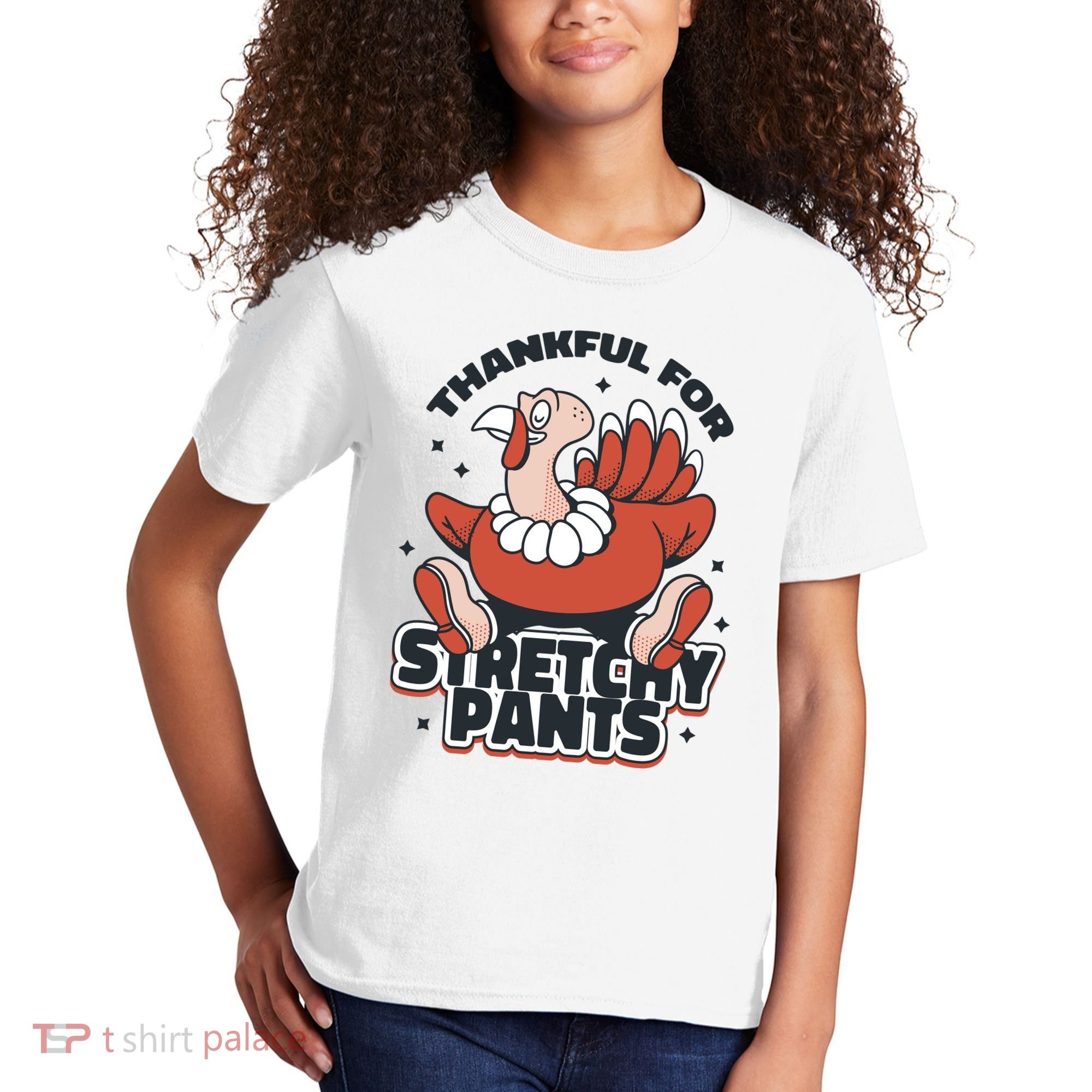Thankful For Stretchy Pants Funny Turkey Kids T-Shirt