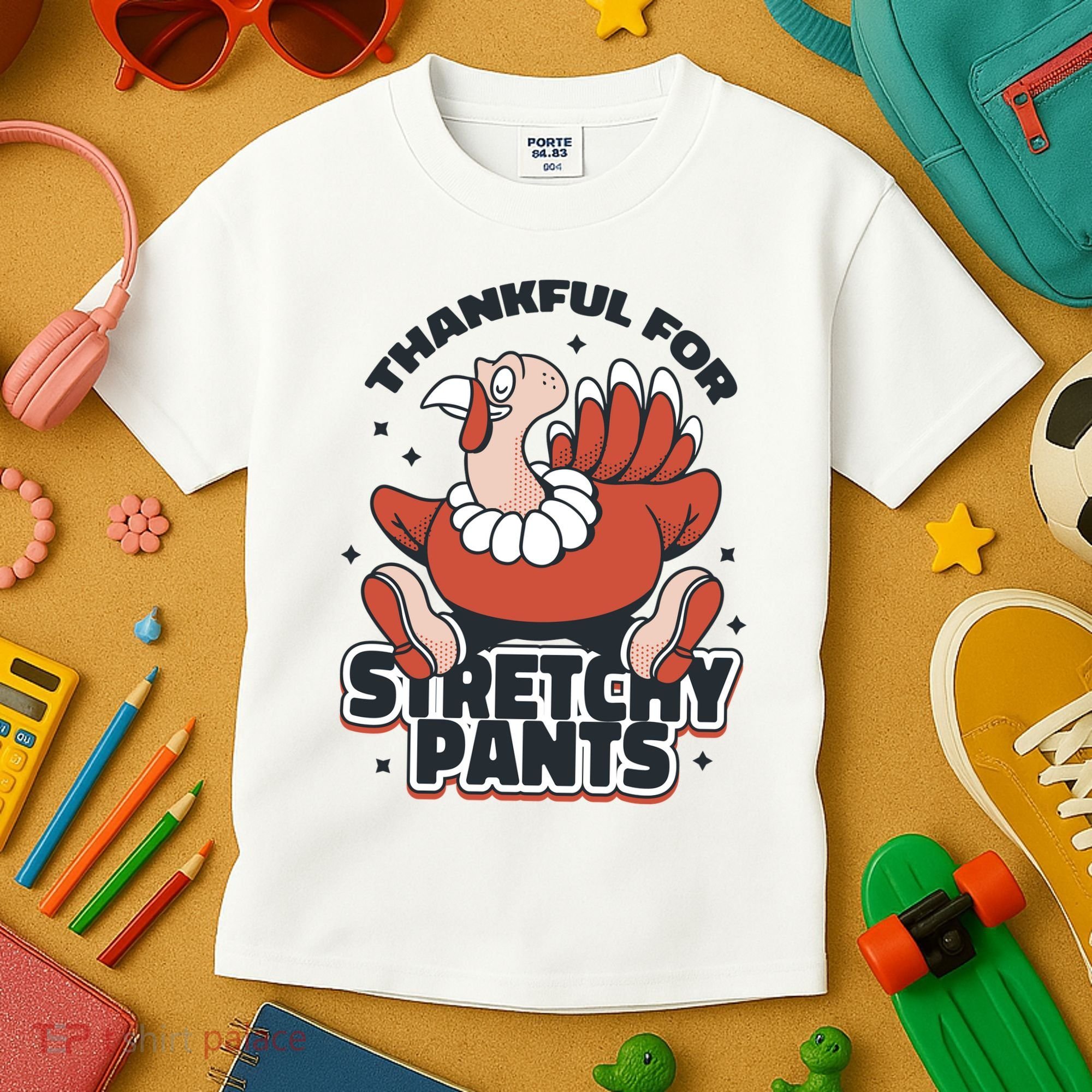 Thankful For Stretchy Pants Funny Turkey Kids T-Shirt