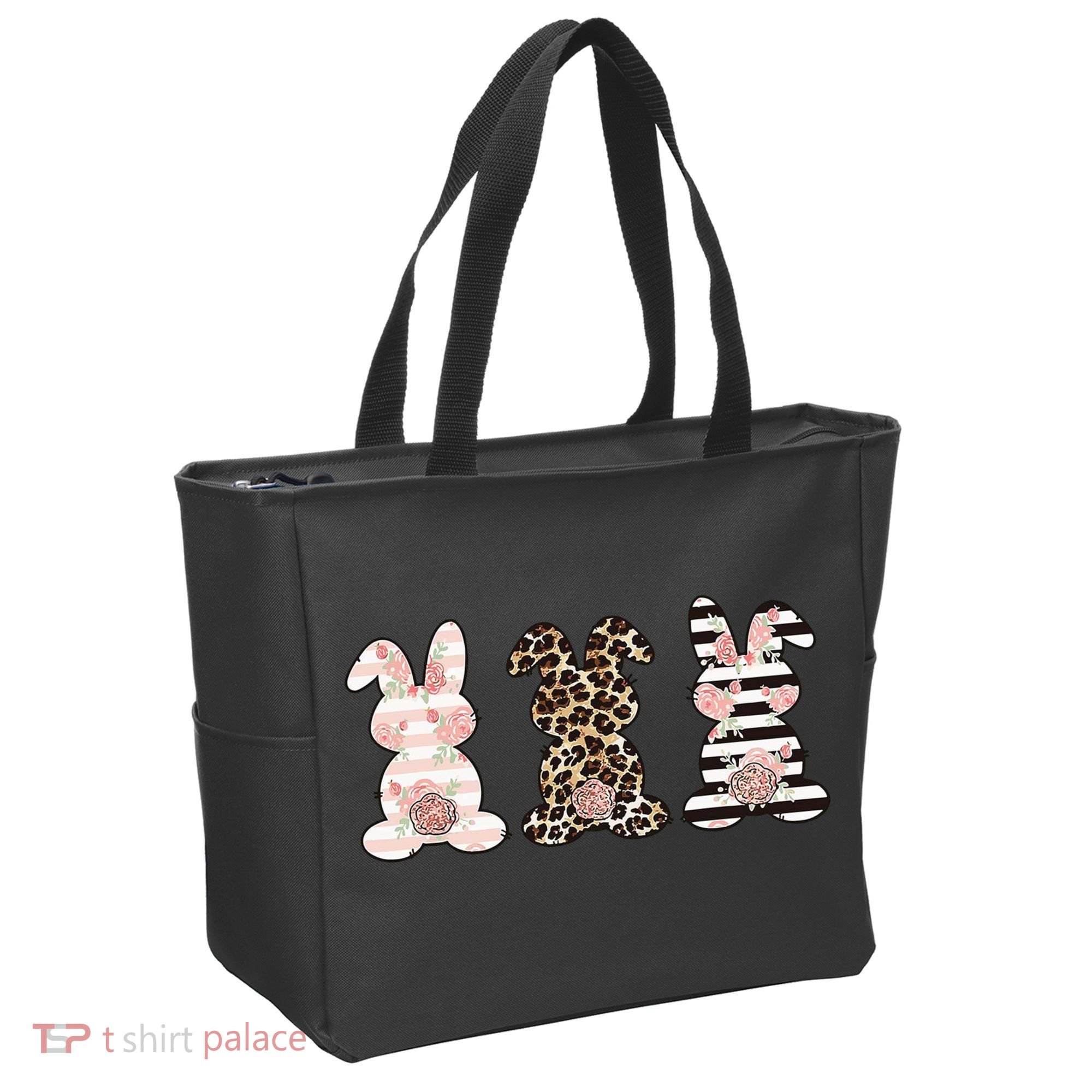 Three Floral Stylish Bunnies Tote Bag