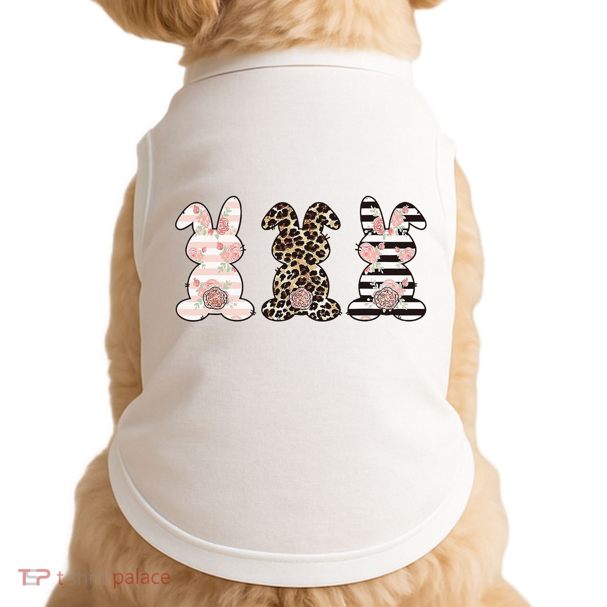 Three Floral Stylish Bunnies Doggie Tank