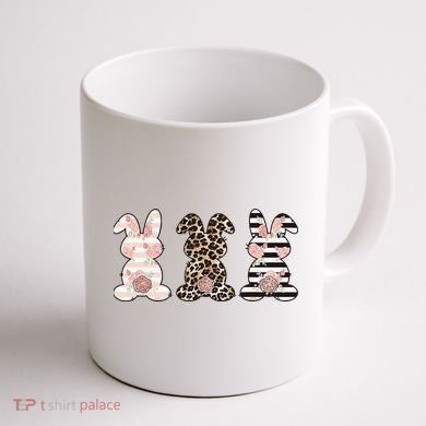 Three Floral Stylish Bunnies Coffee Mug back