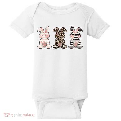 Three Floral Stylish Bunnies Baby Bodysuit