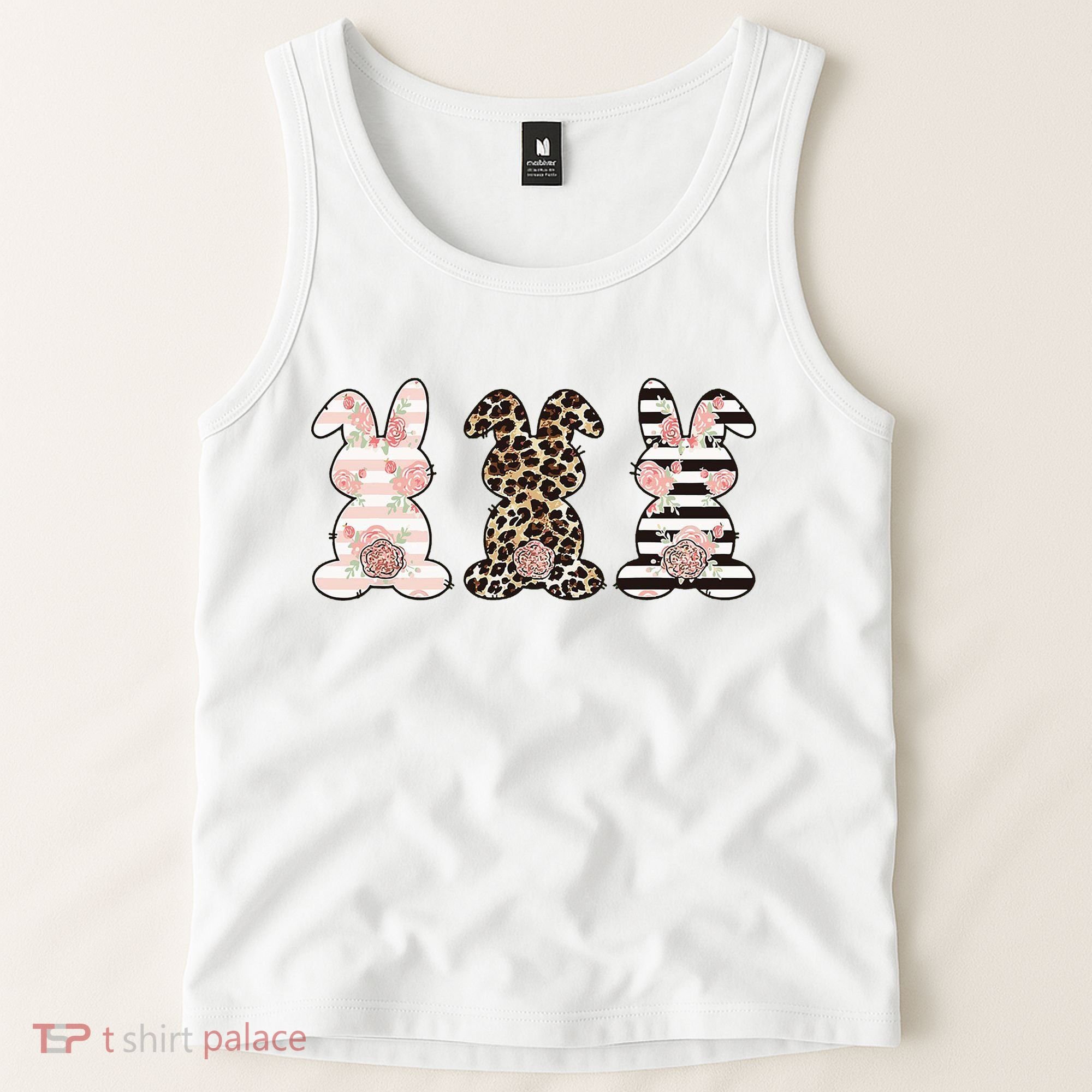 Three Floral Stylish Bunnies Tank Top