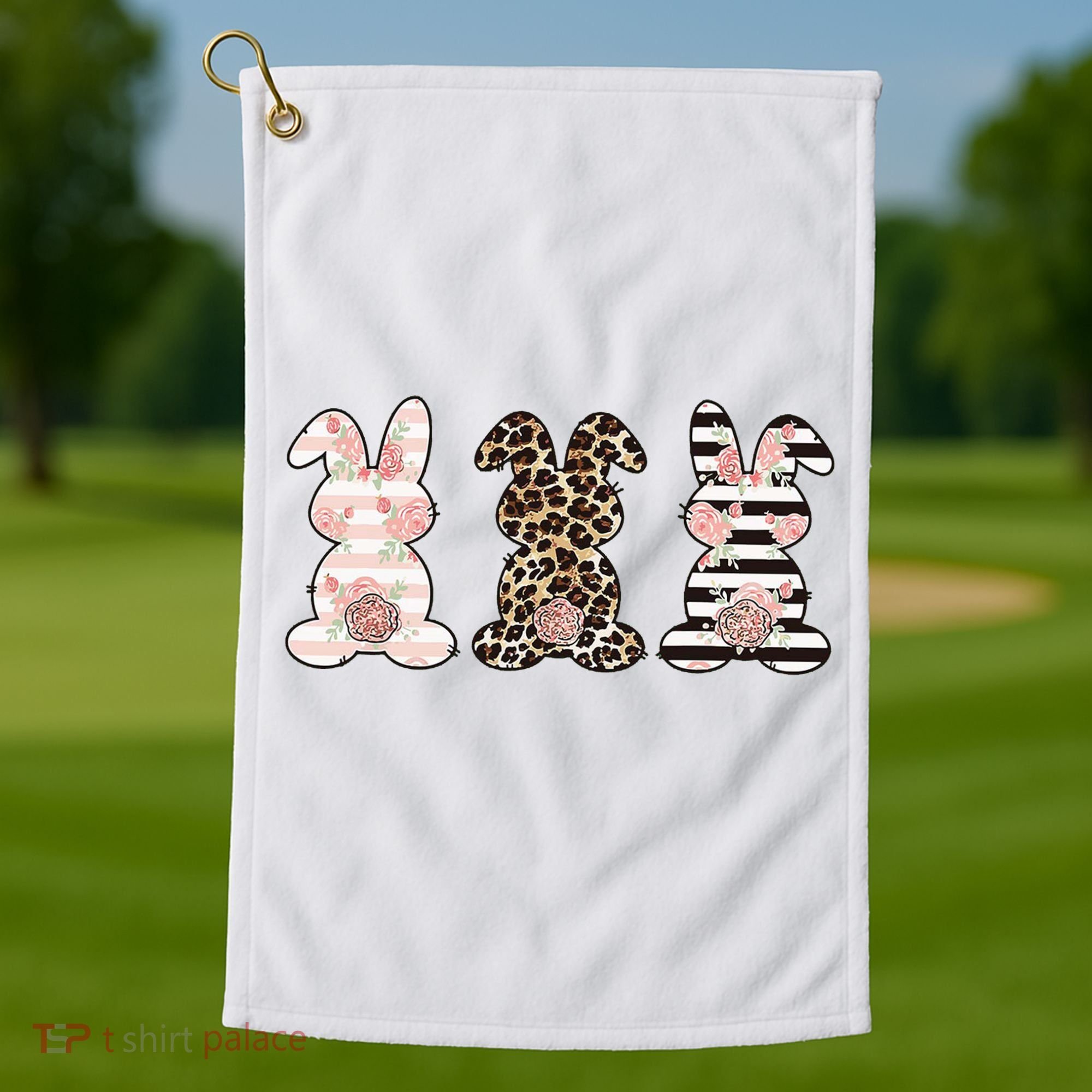 Three Floral Stylish Bunnies Golf Towel