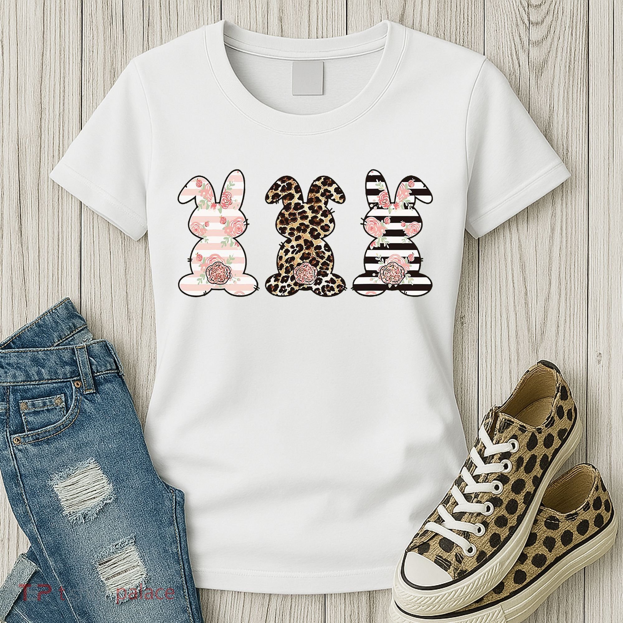 Three Floral Stylish Bunnies Women's T-Shirt