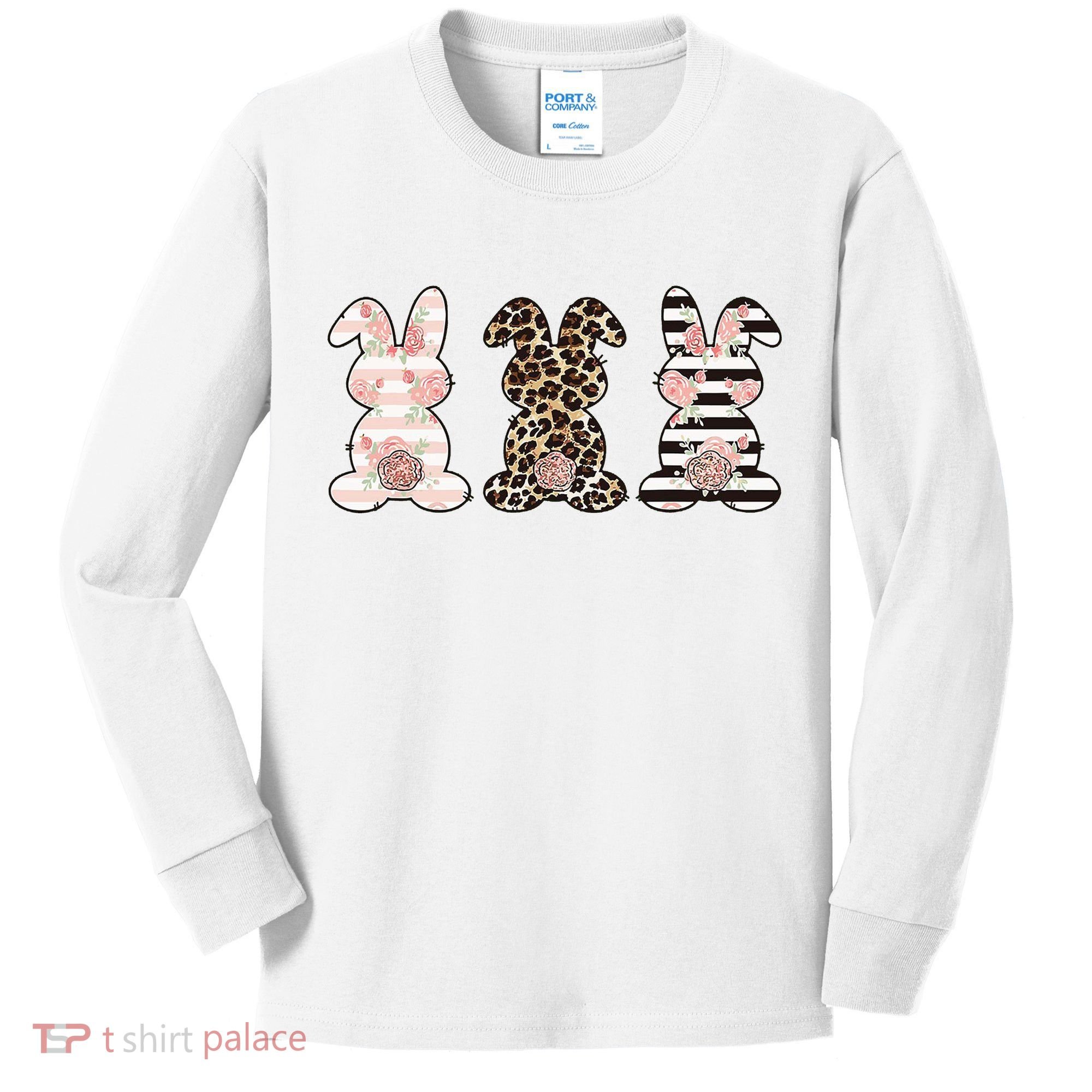 Three Floral Stylish Bunnies Kids Long Sleeve Shirt