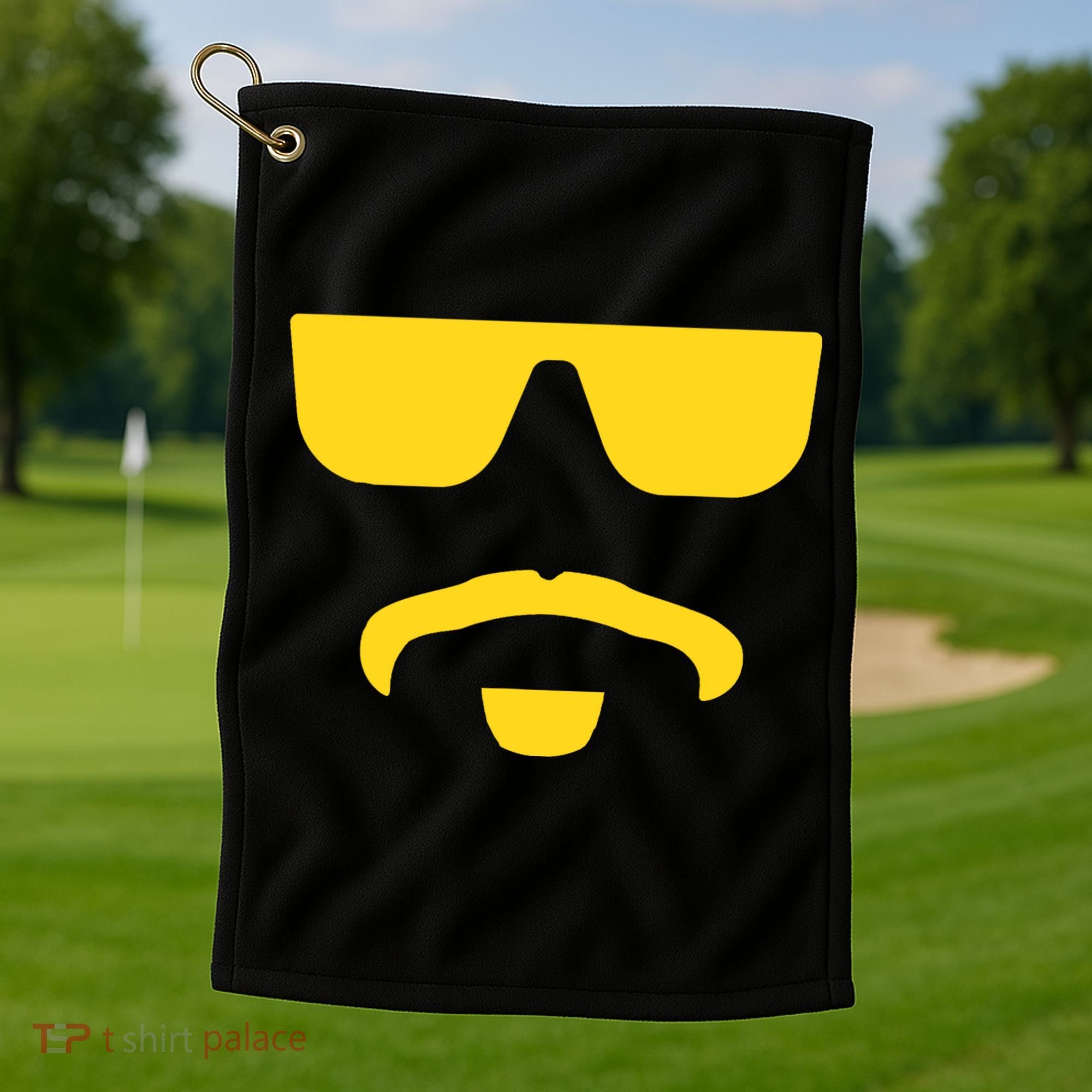 Travinski Funny Sunglasses And Goatee Meme Louisiana Golf Towel