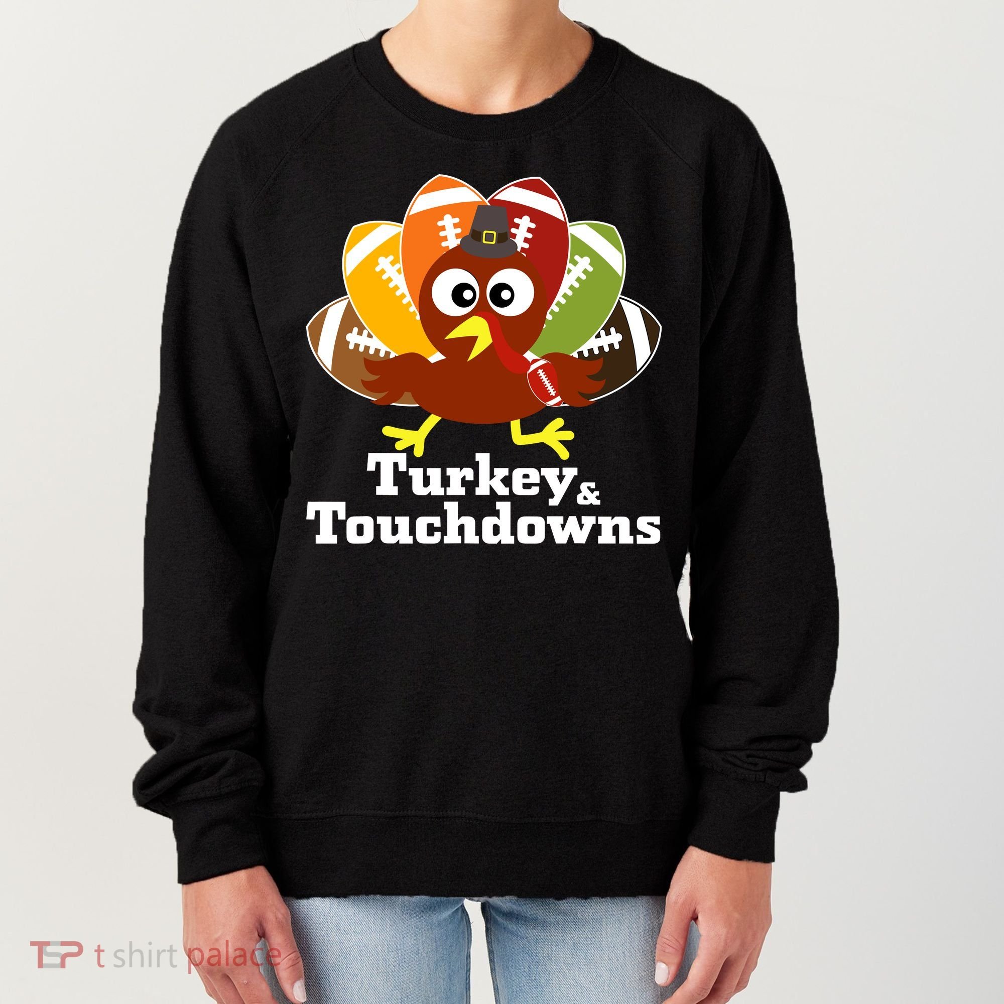 Thanksgiving Football Turkey And Touchdowns Women's Sweatshirt