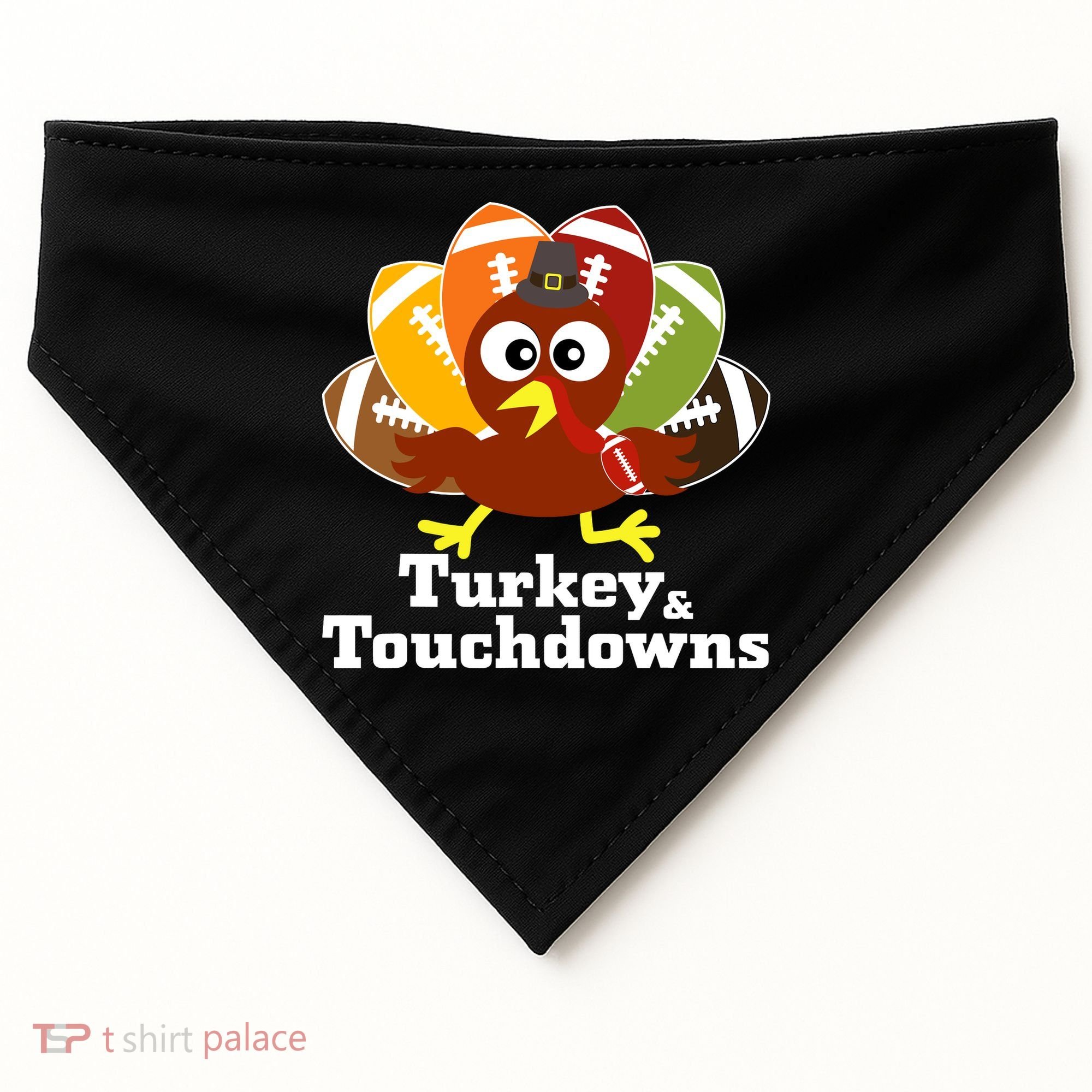 Thanksgiving Football Turkey And Touchdowns USA-Made Doggie Bandana