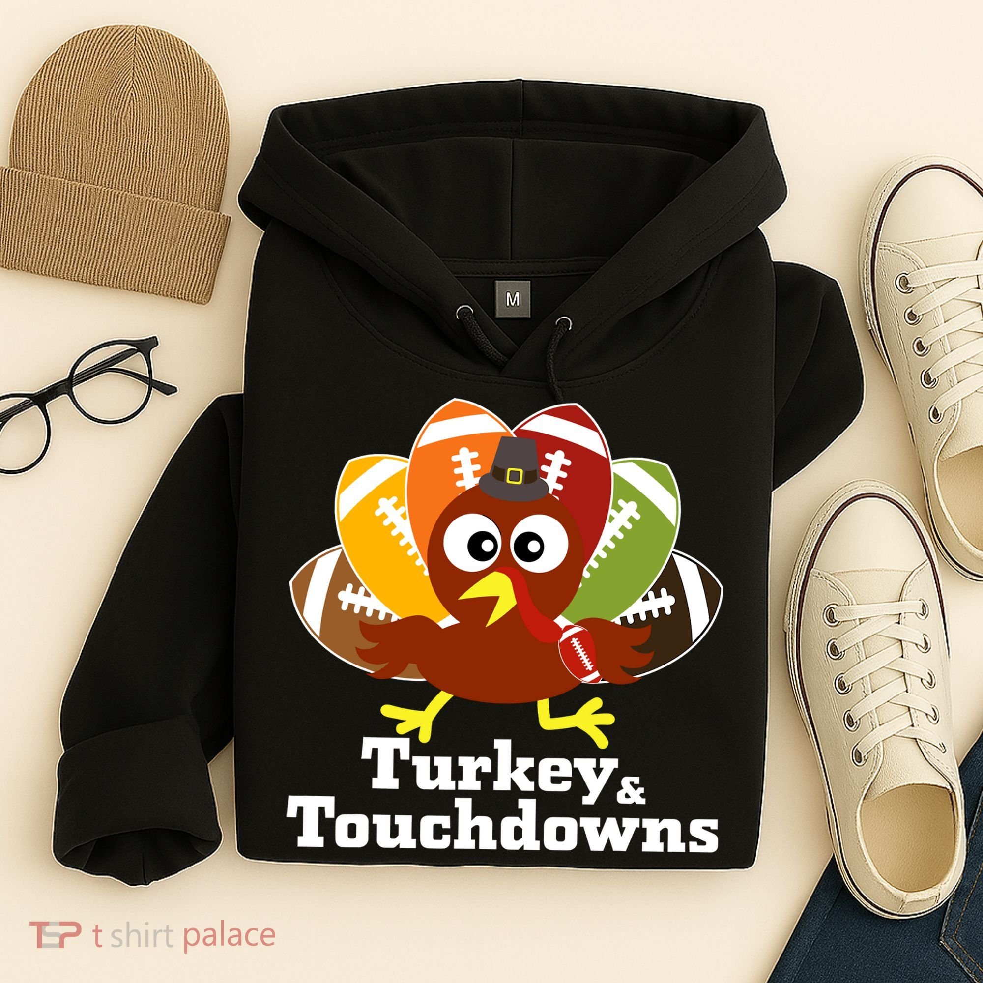 Thanksgiving Football Turkey And Touchdowns Hoodie