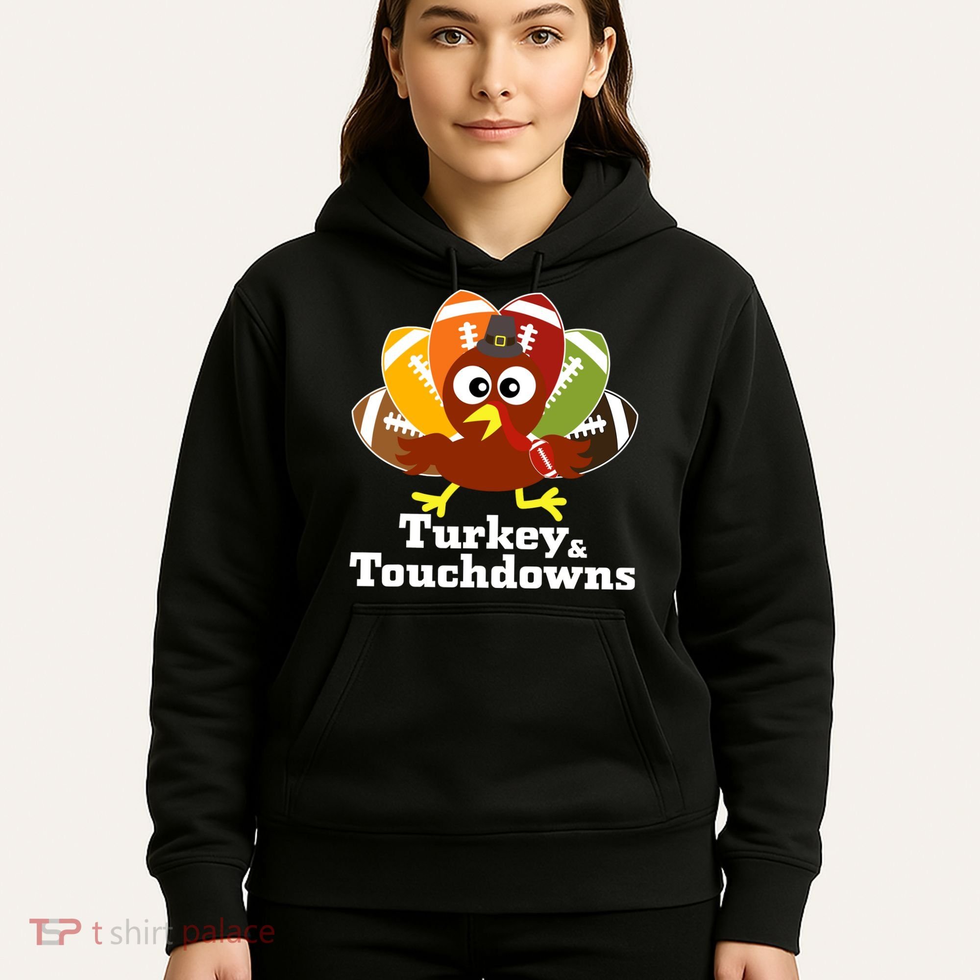 Thanksgiving Football Turkey And Touchdowns Hoodie