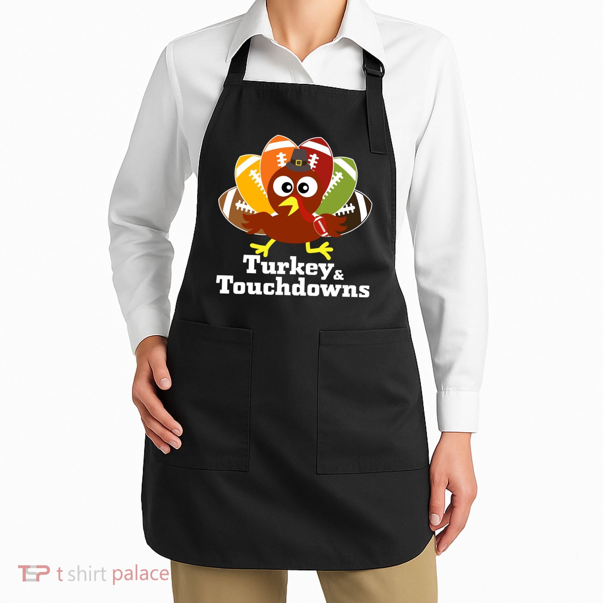 Thanksgiving Football Turkey And Touchdowns Apron