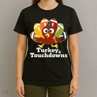 Thanksgiving Football Turkey And Touchdowns T-Shirt thumb 4