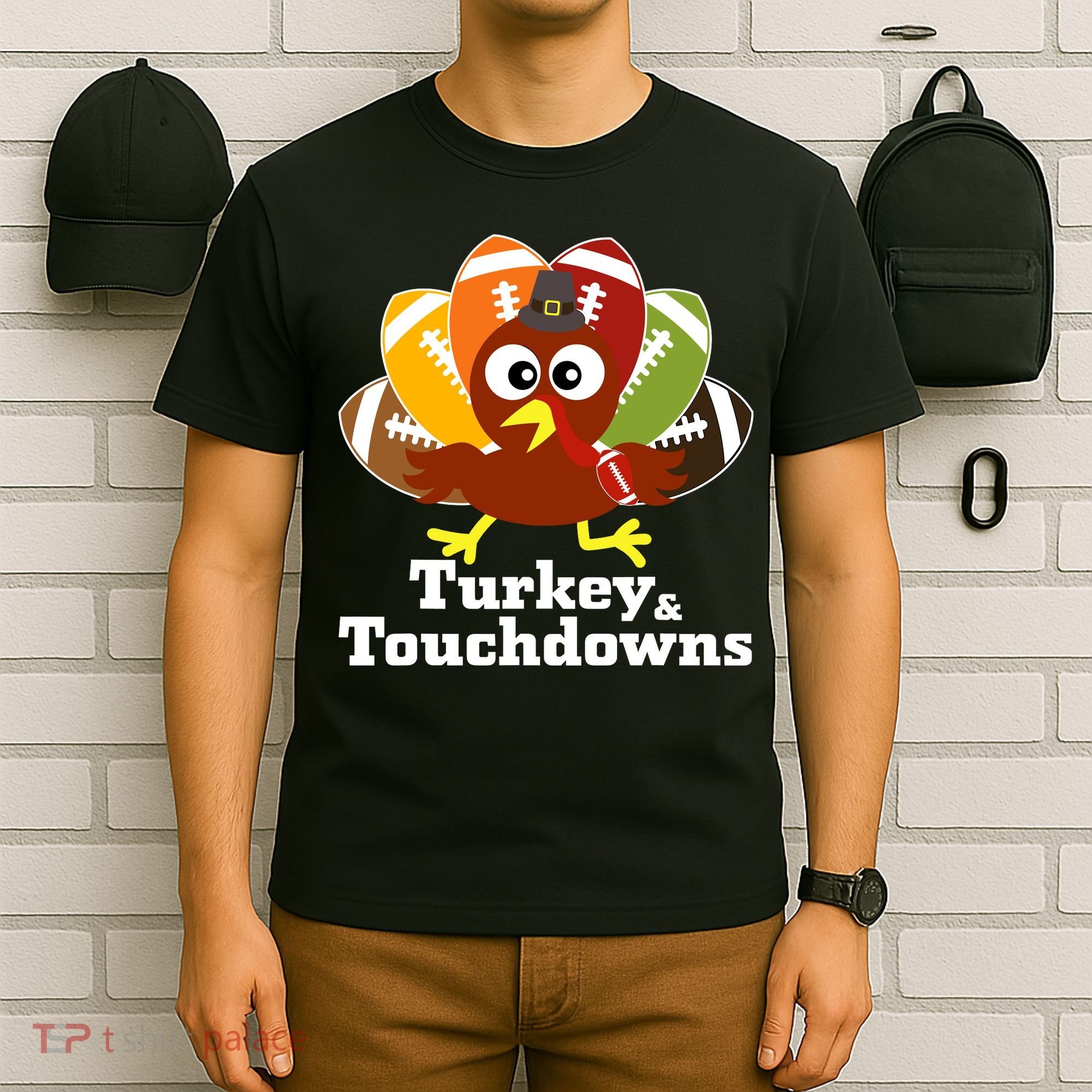 Thanksgiving Football Turkey And Touchdowns T-Shirt