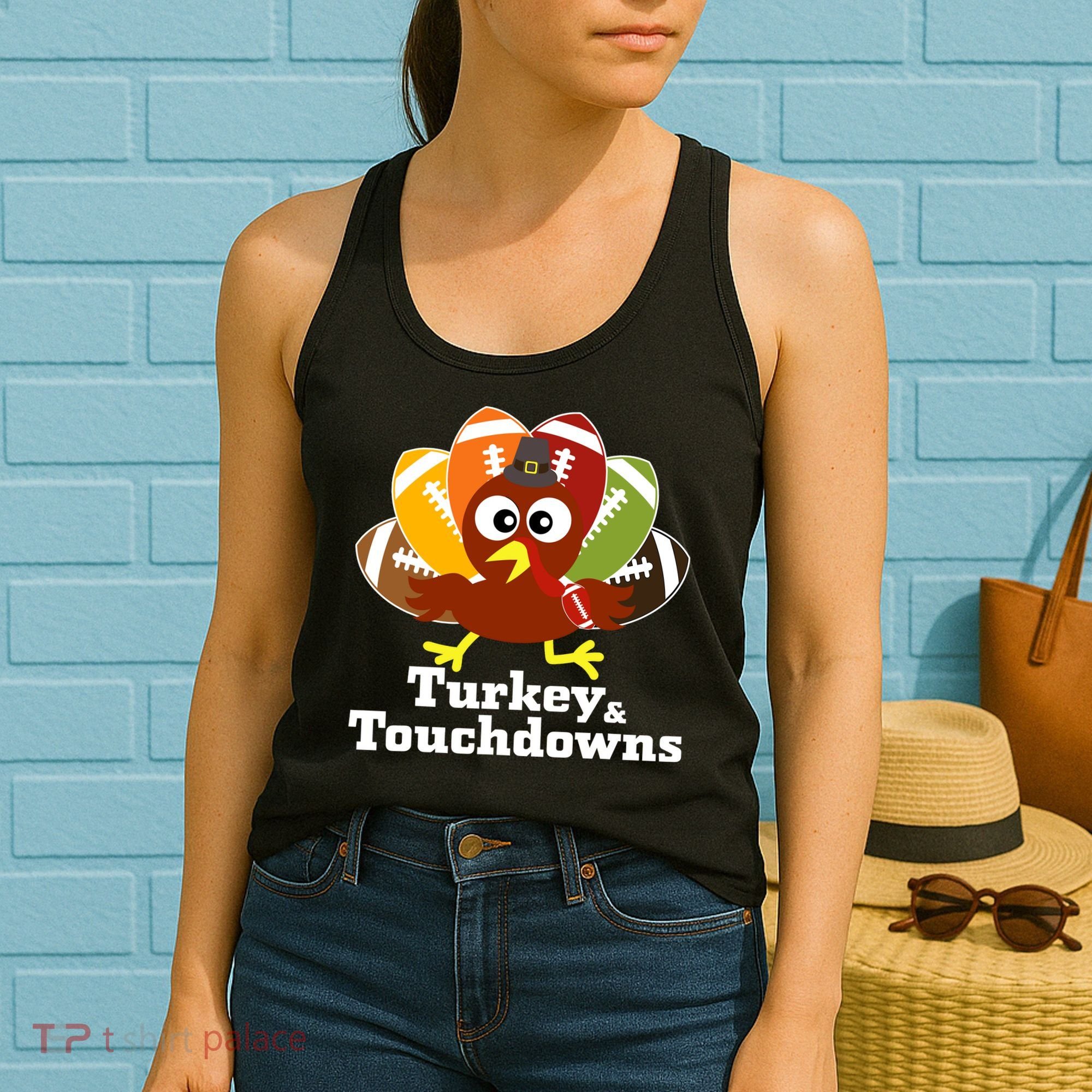 Thanksgiving Football Turkey And Touchdowns Women's Tank Top