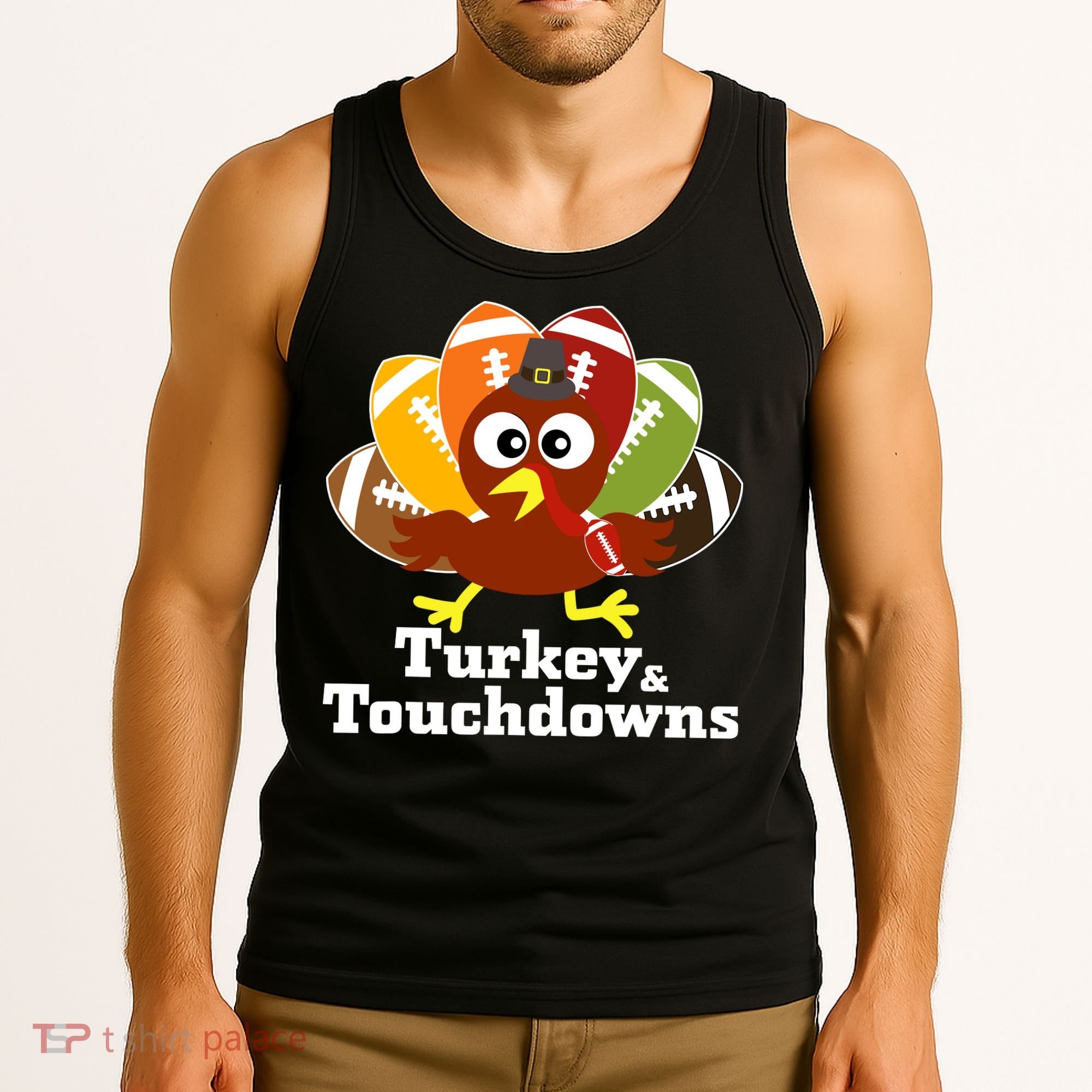 Thanksgiving Football Turkey And Touchdowns Tank Top