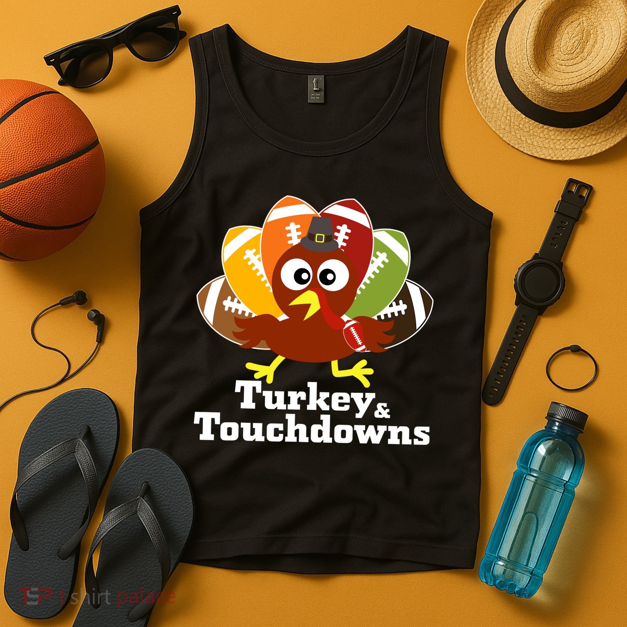 Thanksgiving Football Turkey And Touchdowns Tank Top