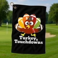 Thanksgiving Football Turkey And Touchdowns Golf Towel thumb 1