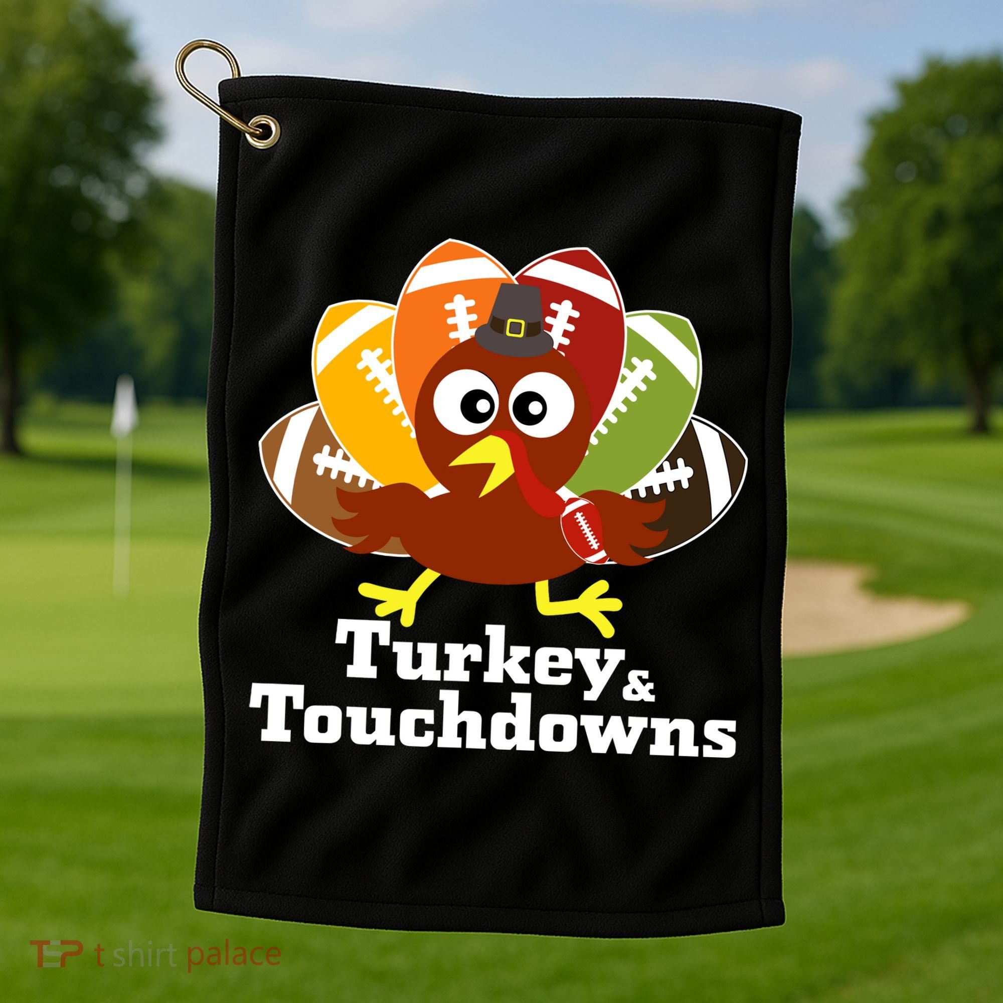 Thanksgiving Football Turkey And Touchdowns Golf Towel