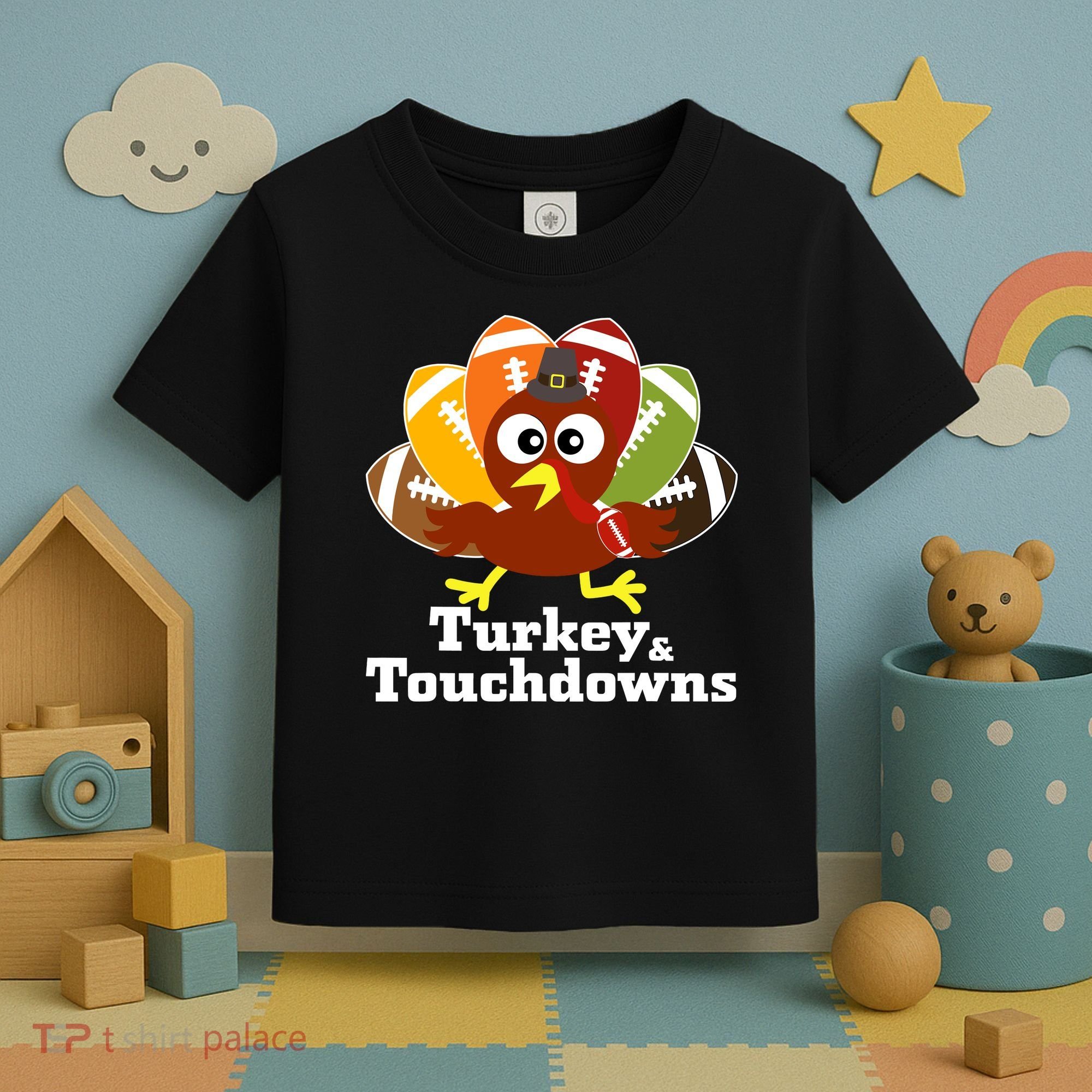 Thanksgiving Football Turkey And Touchdowns Toddler T-Shirt