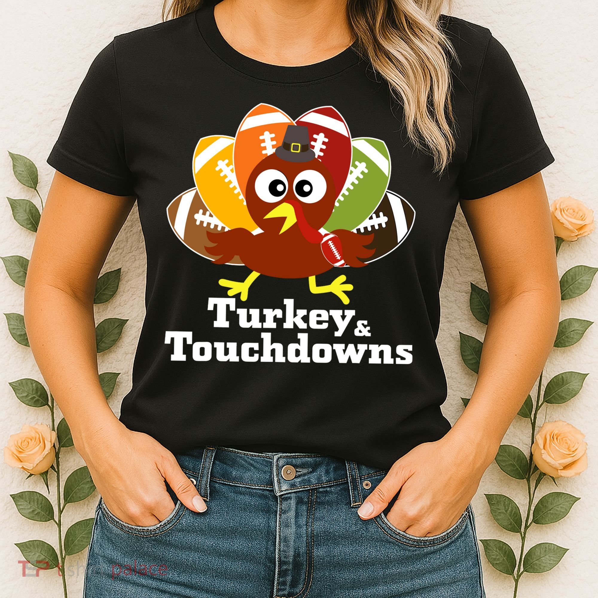 Thanksgiving Football Turkey And Touchdowns Women's T-Shirt