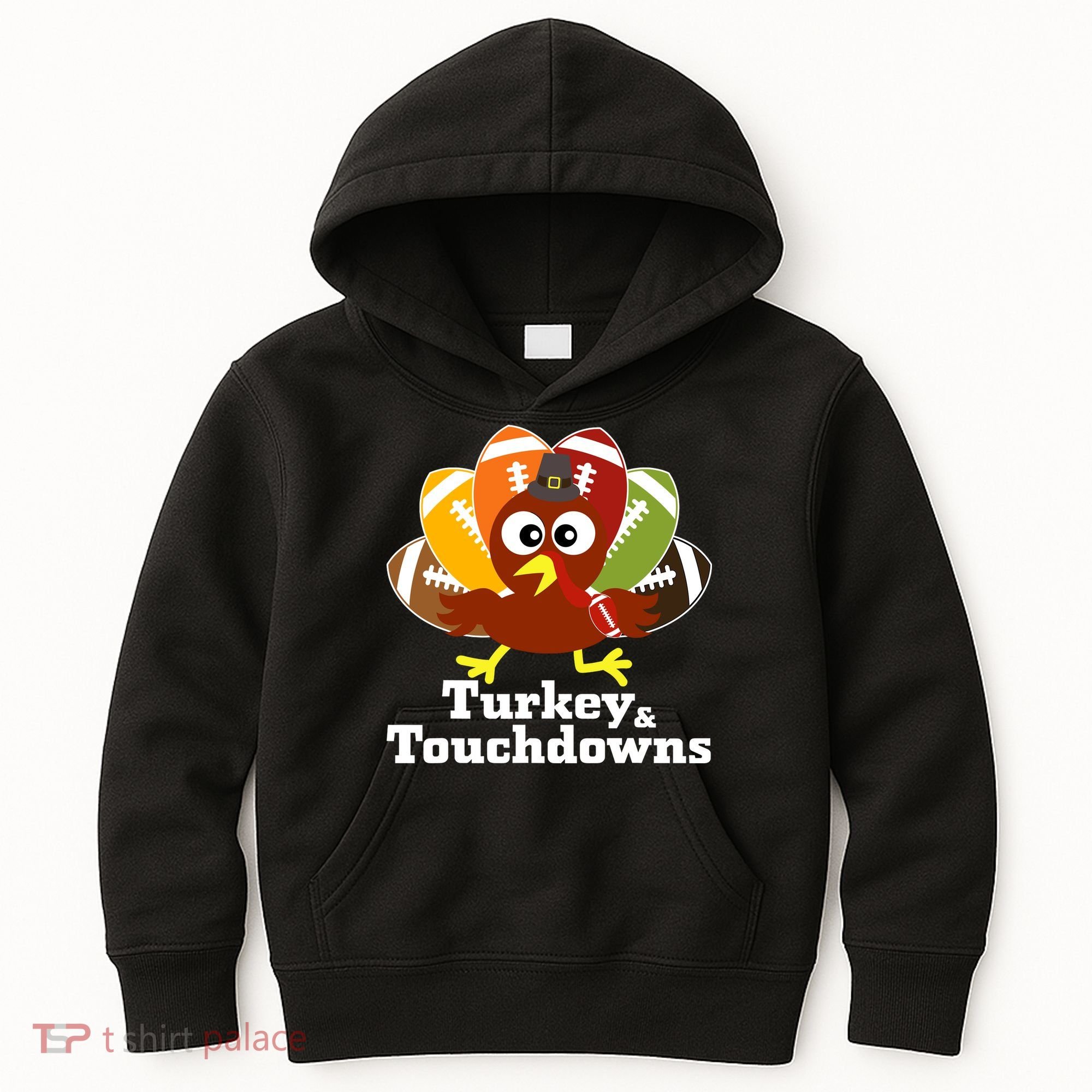 Thanksgiving Football Turkey And Touchdowns Kids Hoodie