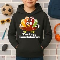 Thanksgiving Football Turkey And Touchdowns Kids Hoodie thumb 2