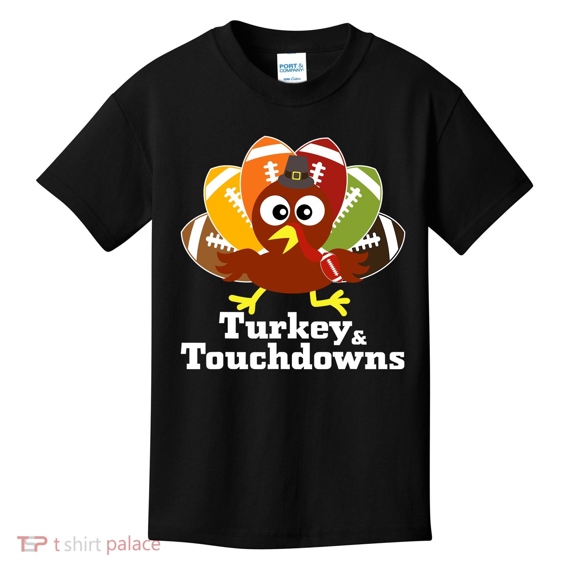Thanksgiving Football Turkey And Touchdowns Kids T-Shirt